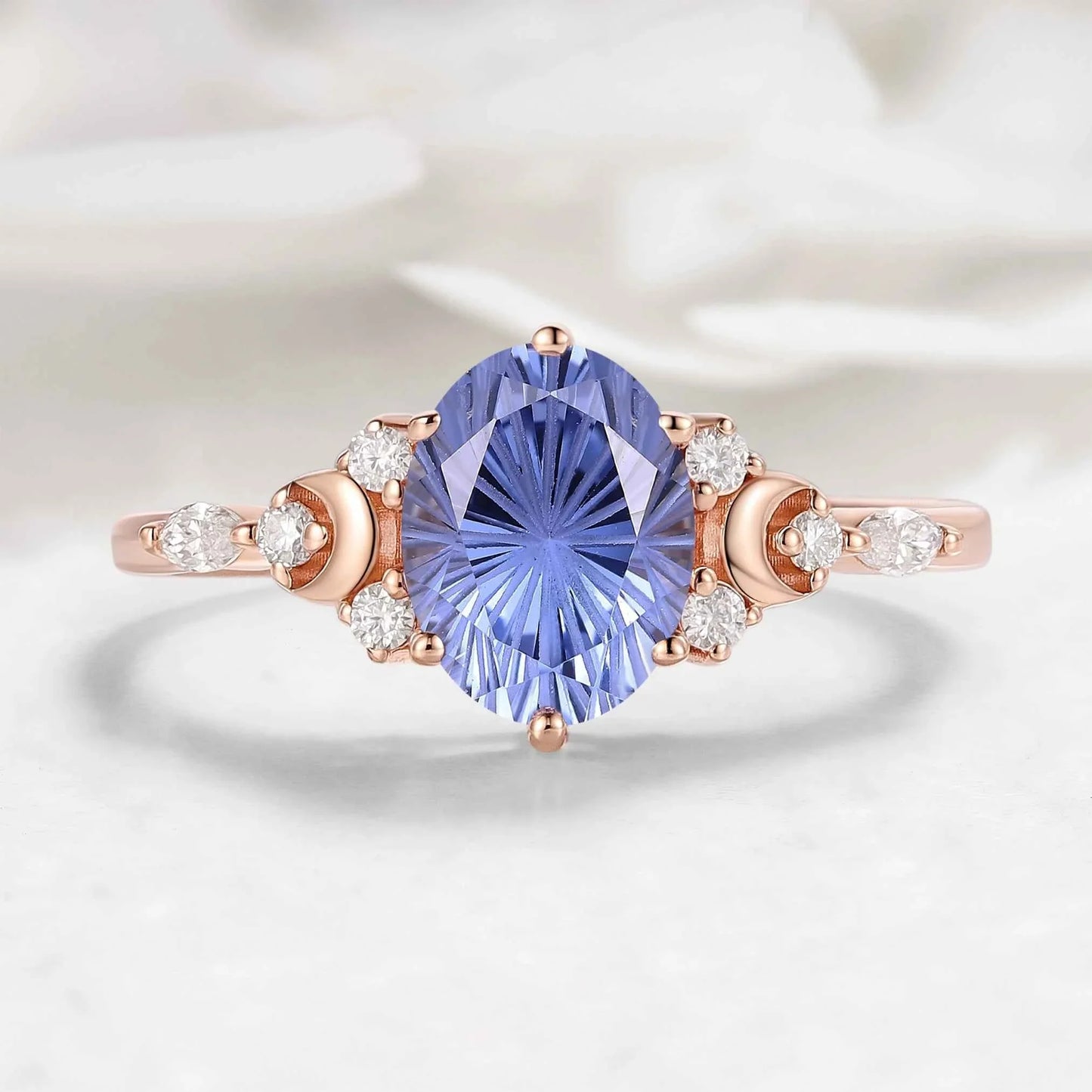 Moon Inspired Firework Cut Cornflower Sapphire Engagement Ring