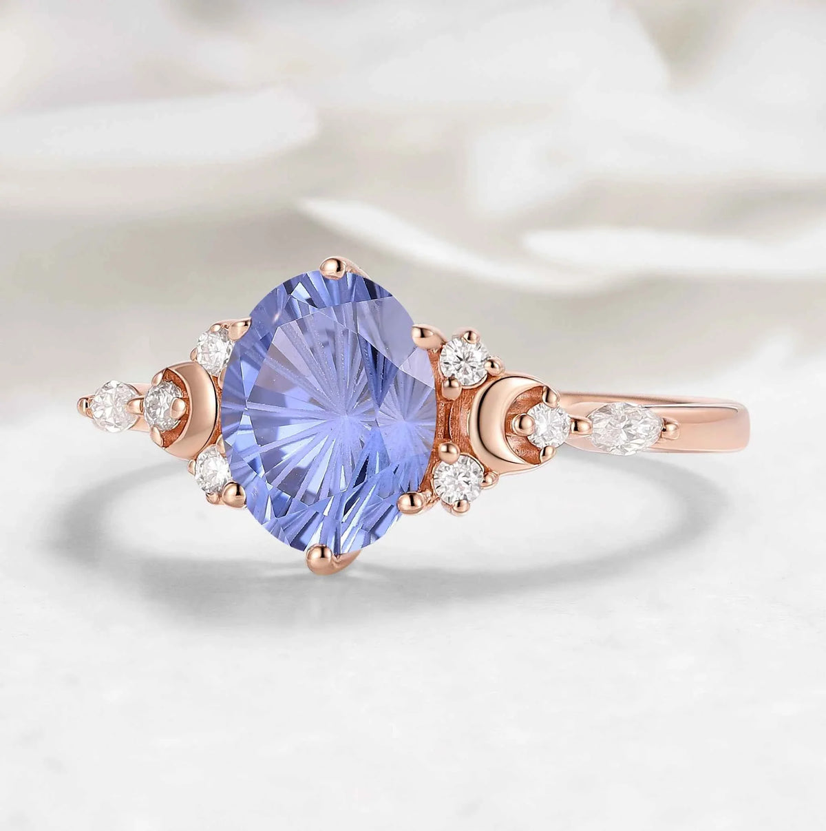 Moon Inspired Firework Cut Cornflower Sapphire Engagement Ring