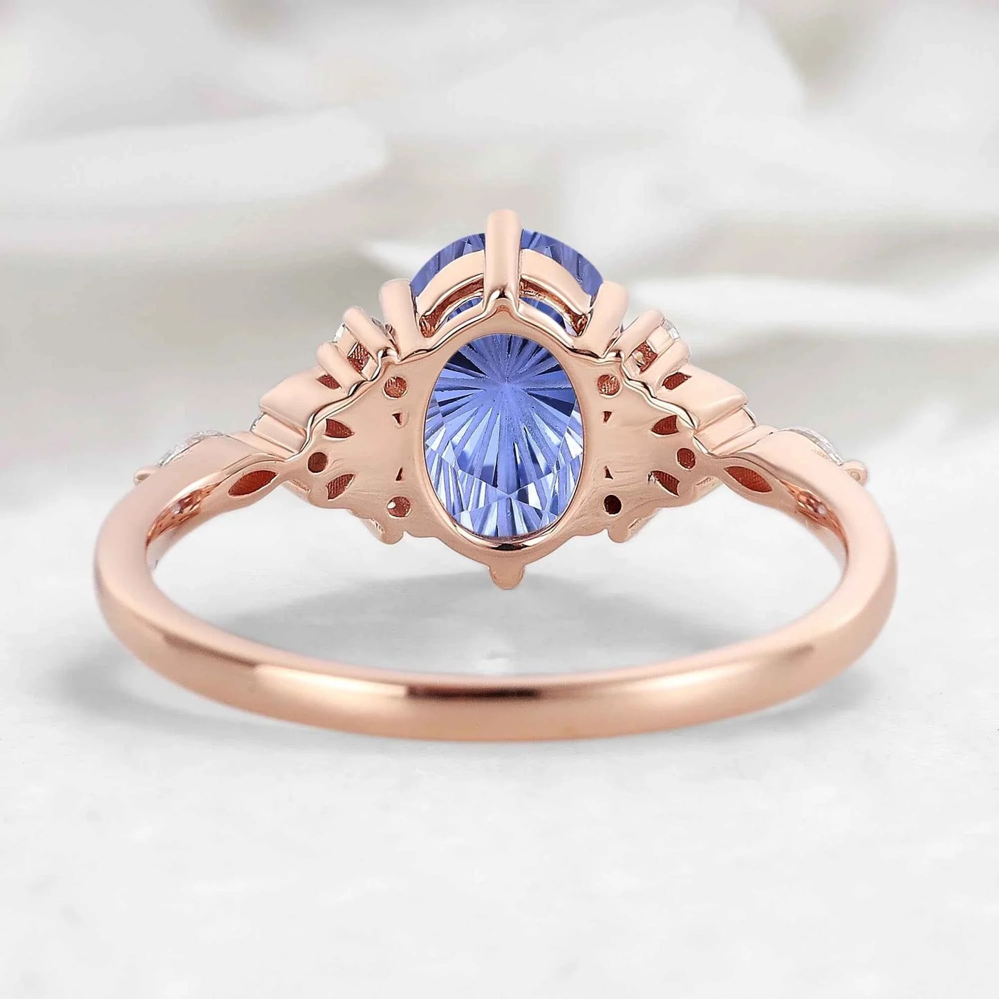 Moon Inspired Firework Cut Cornflower Sapphire Engagement Ring
