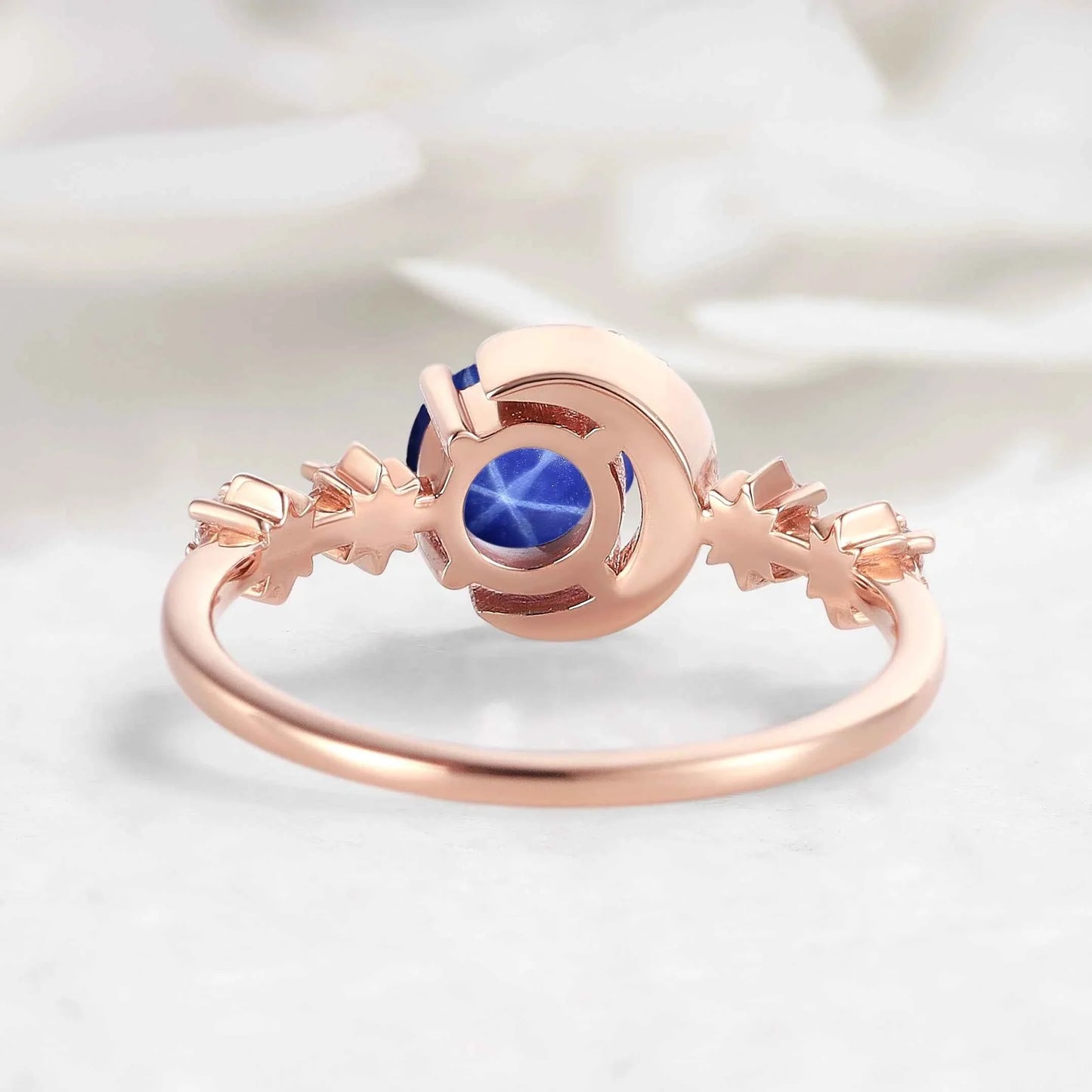 Star & Moon Inspired Custom Round Cut Lindy Star Sapphire Engagement Ring - Aurora