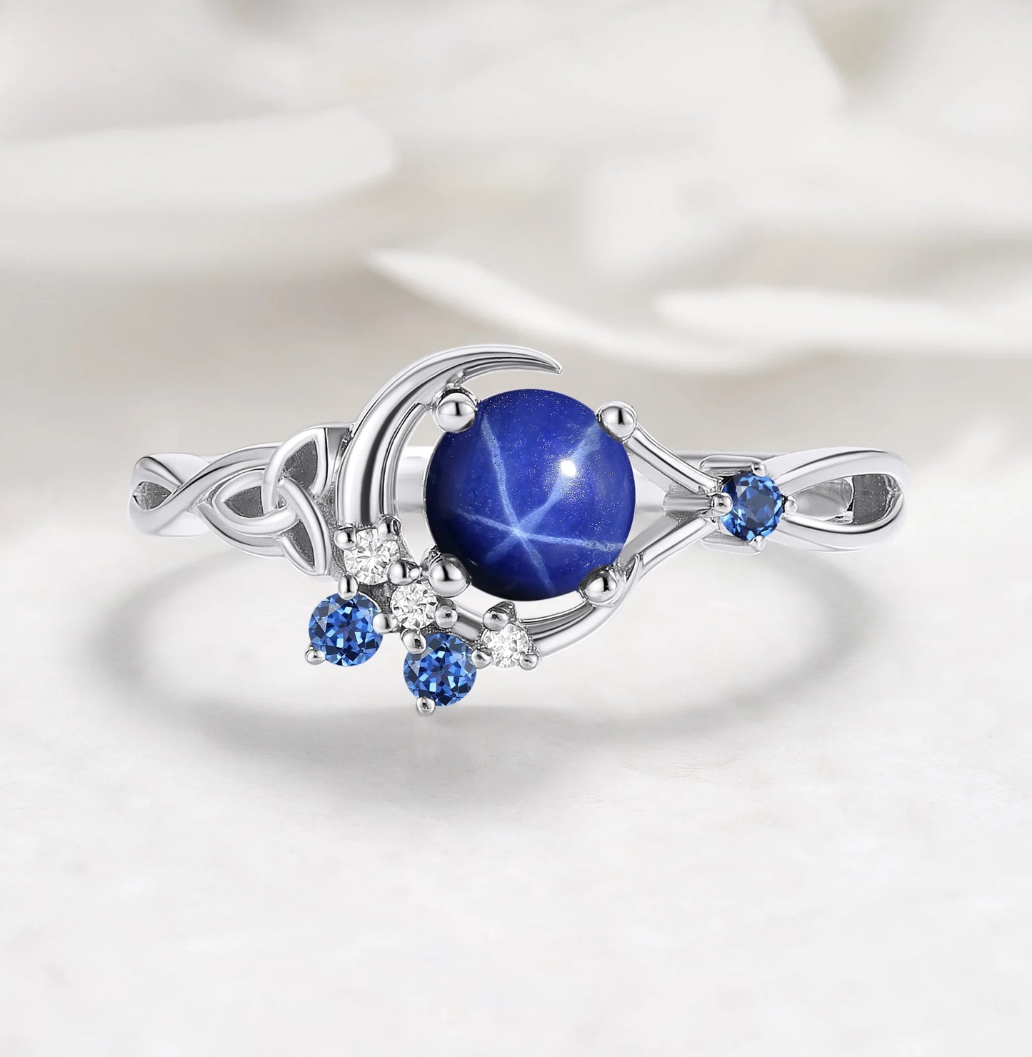 Celtic Knot Design Star Sapphire Moon Ring Engagement Ring