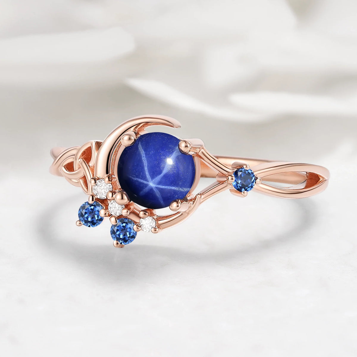 Celtic Knot Design Star Sapphire Moon Ring Engagement Ring