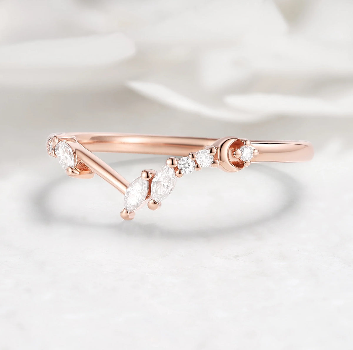 Moon Design Moissanite Wedding Band