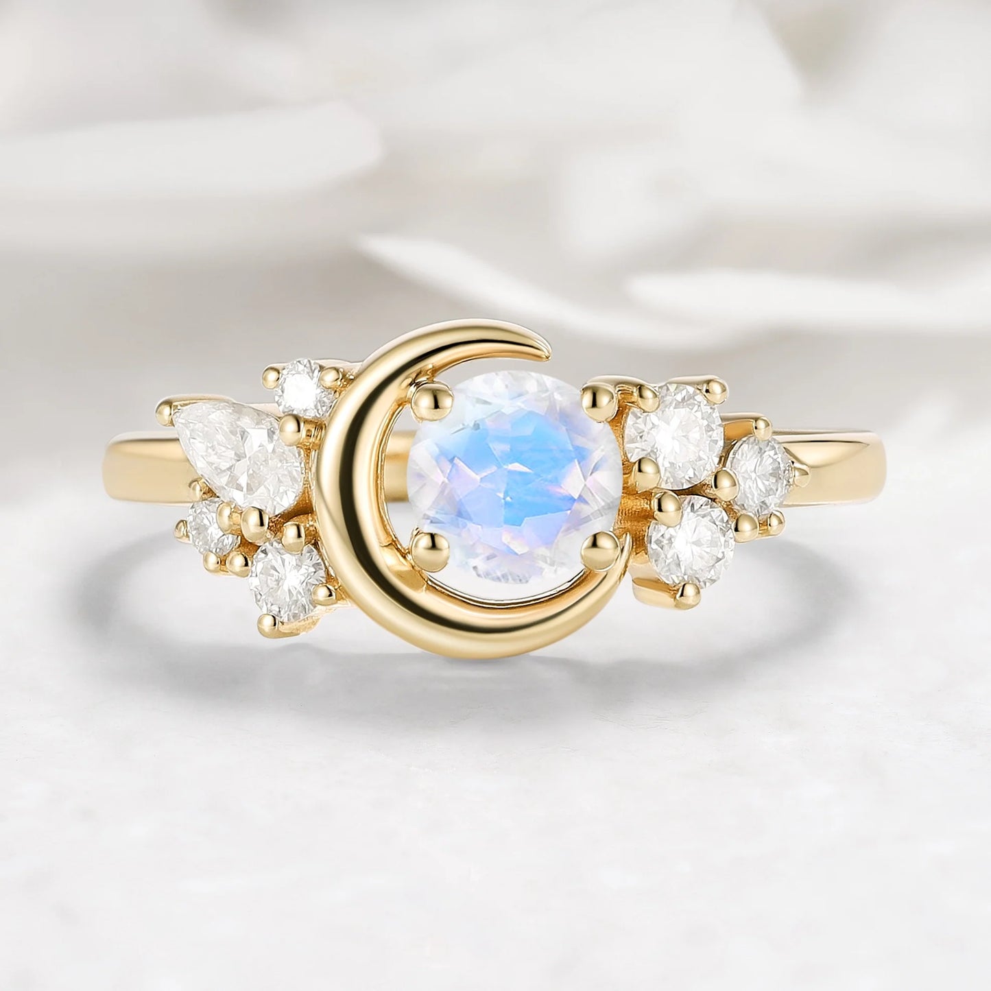 Moon Design Moonstone Round Cut Engagement Ring