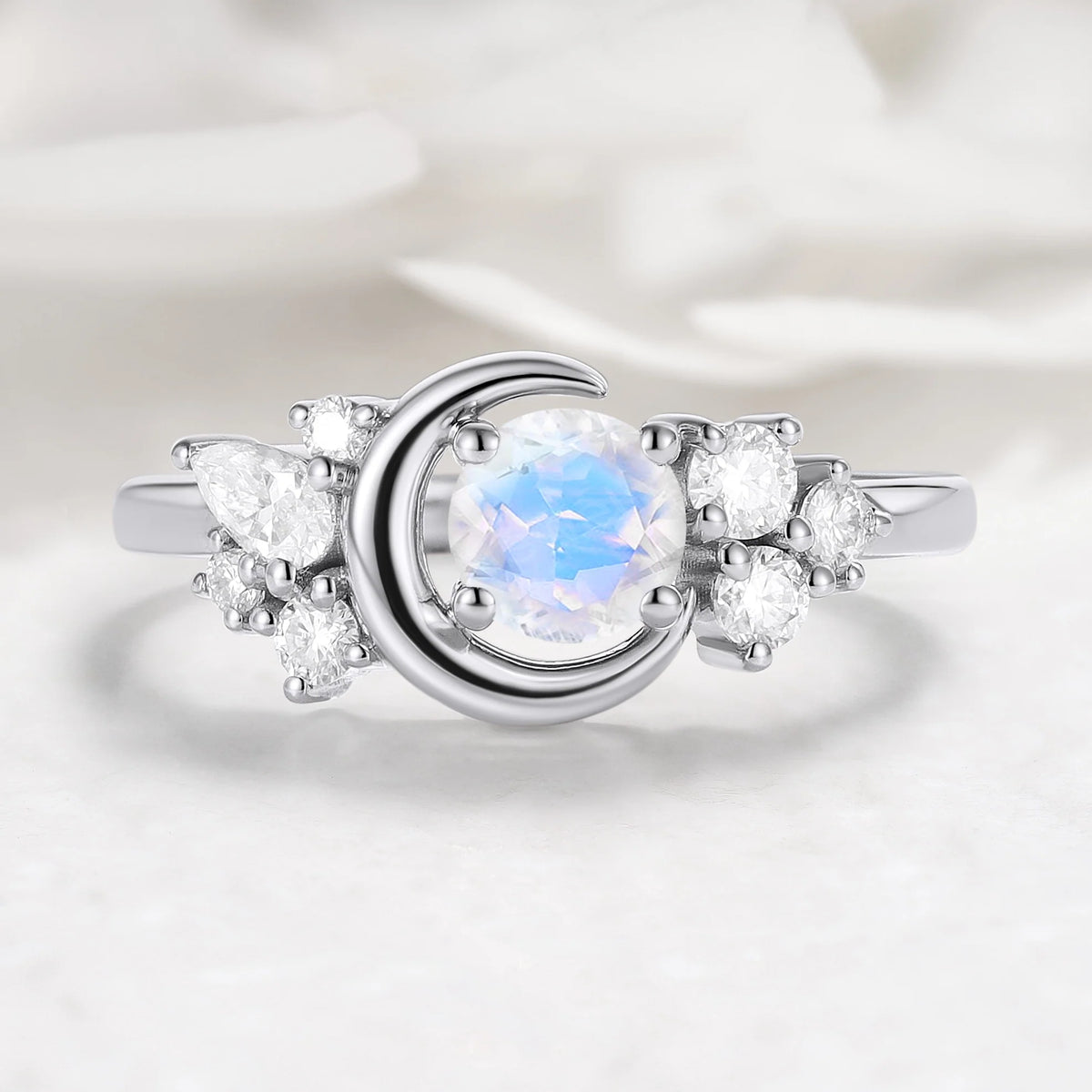 Moon Design Moonstone Round Cut Engagement Ring