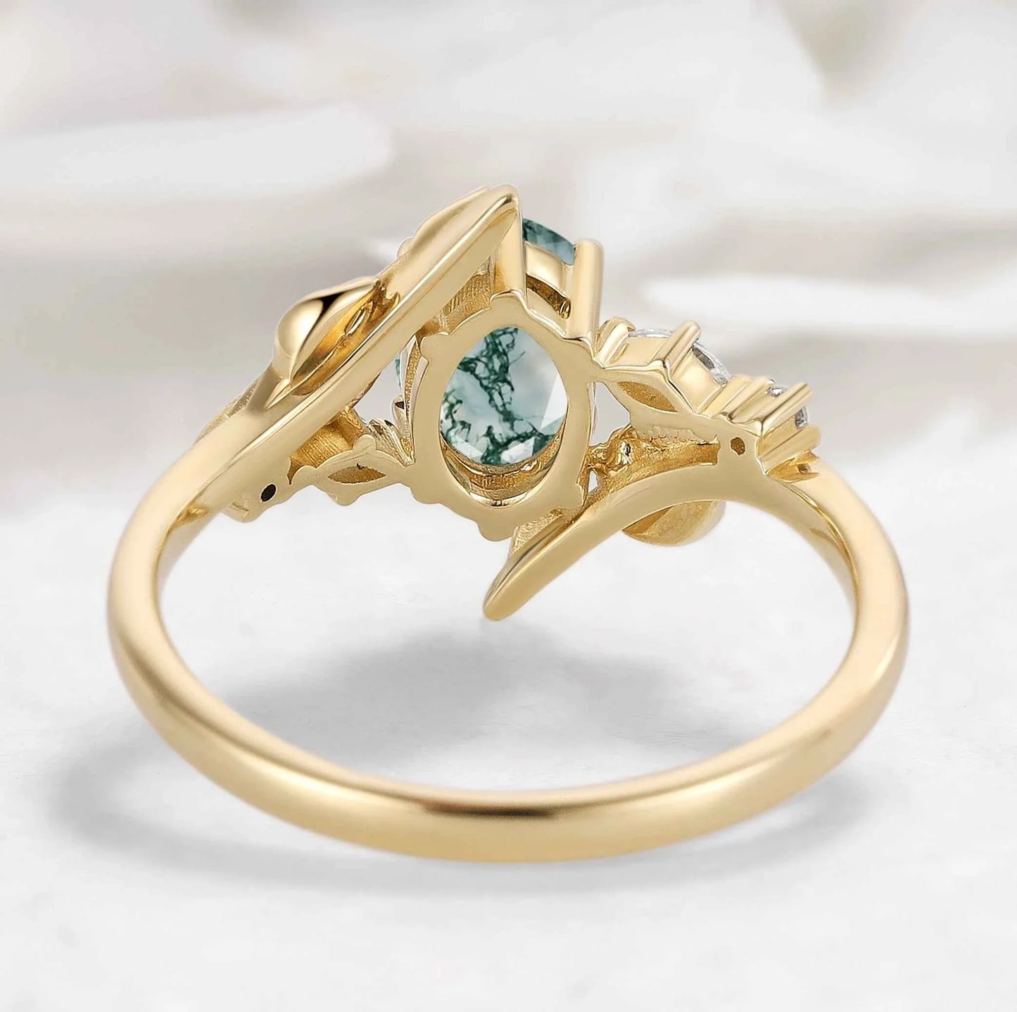 Nature-Inspired Leaf Custom Oval Cut Moss Agate Engagement Ring - Elaris