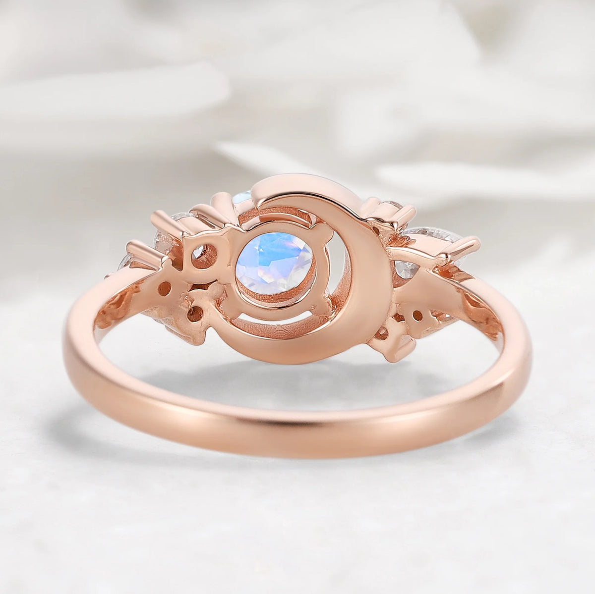 Moon Design Moonstone Round Cut Engagement Ring