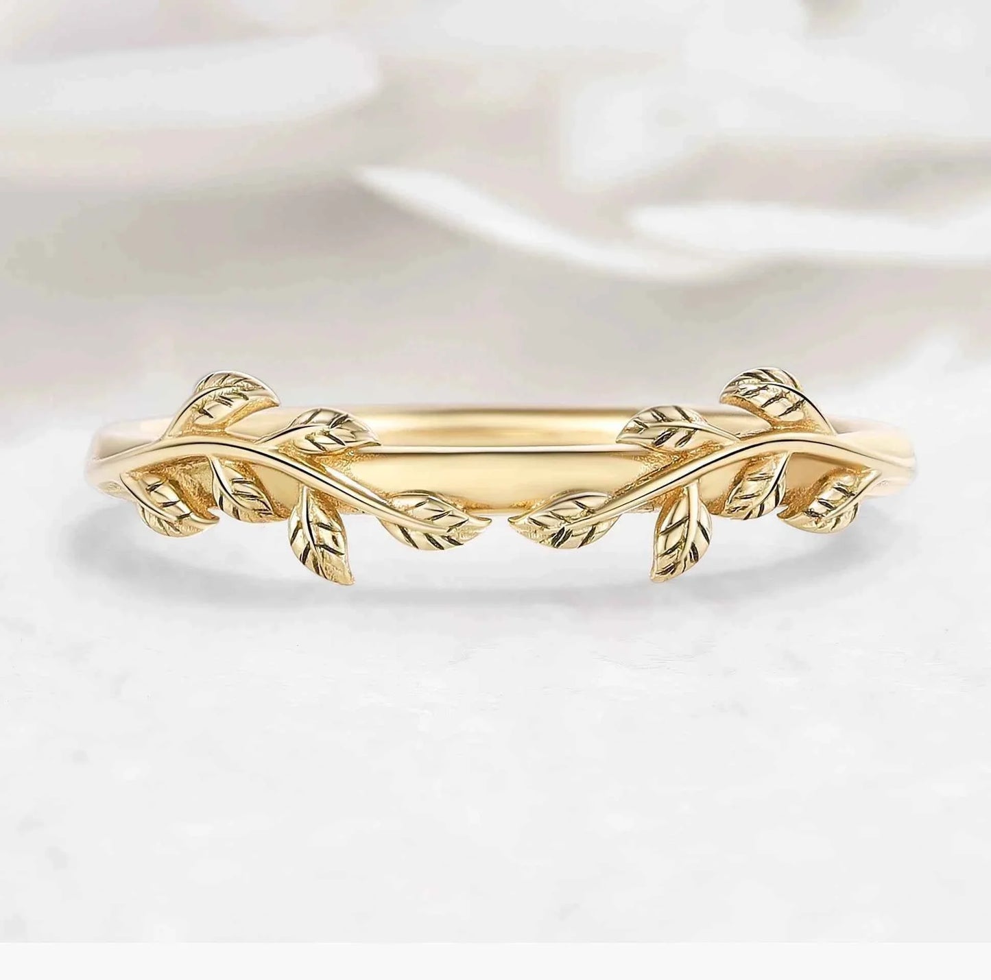 Nature-Inspired Leaf Straight Wedding Band