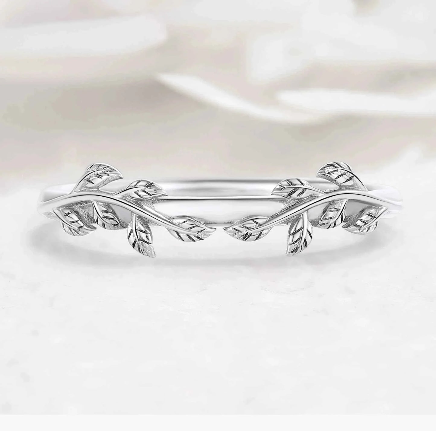 Nature-Inspired Leaf Straight Wedding Band
