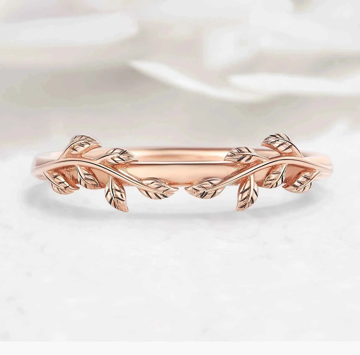 Nature-Inspired Leaf Straight Wedding Band