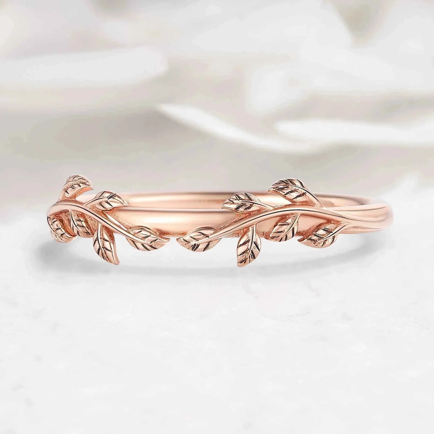 Nature-Inspired Leaf Straight Wedding Band