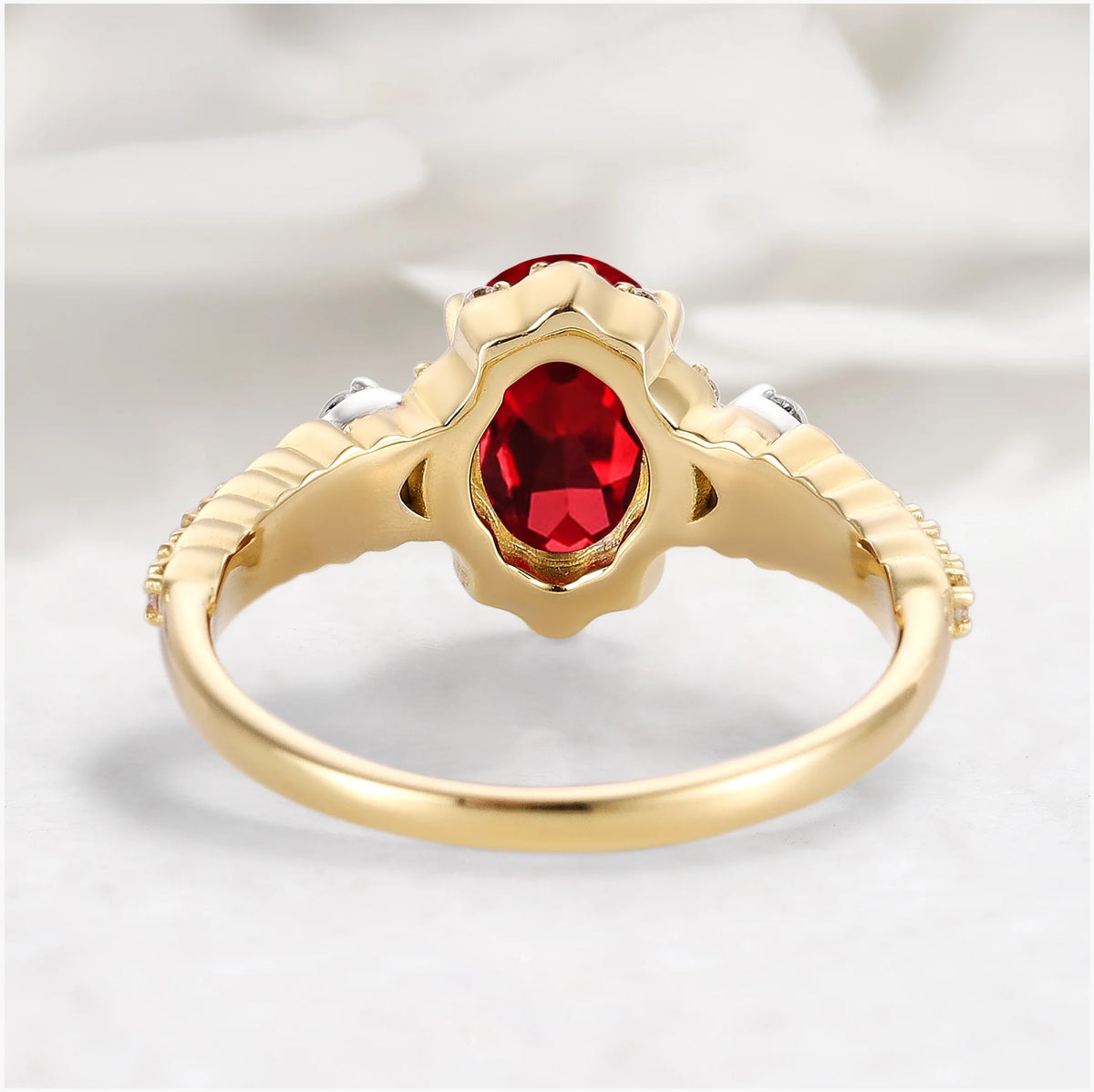 Vintage Two-Tone Oval Cut Ruby Engagement Ring - Beatrice