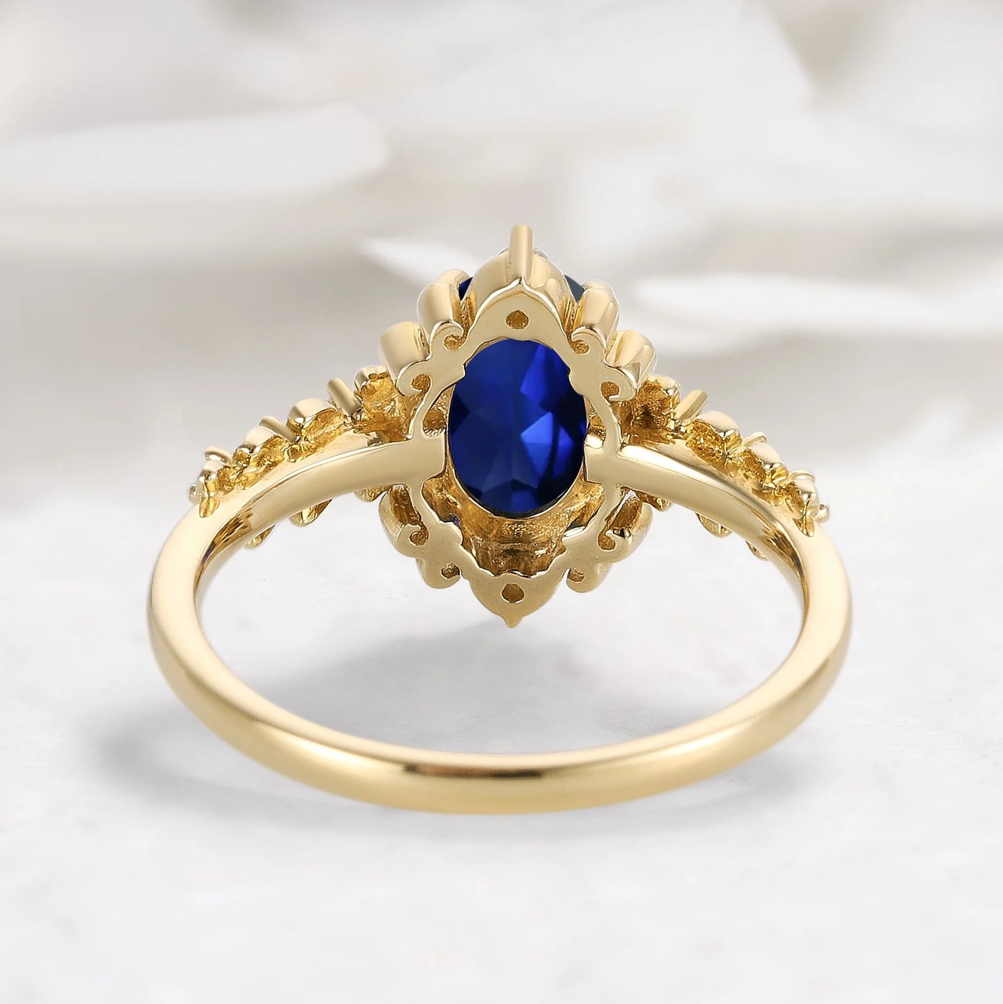 Vintage Leaf Oval Royal Blue Sapphire Engagement Ring - Isolde