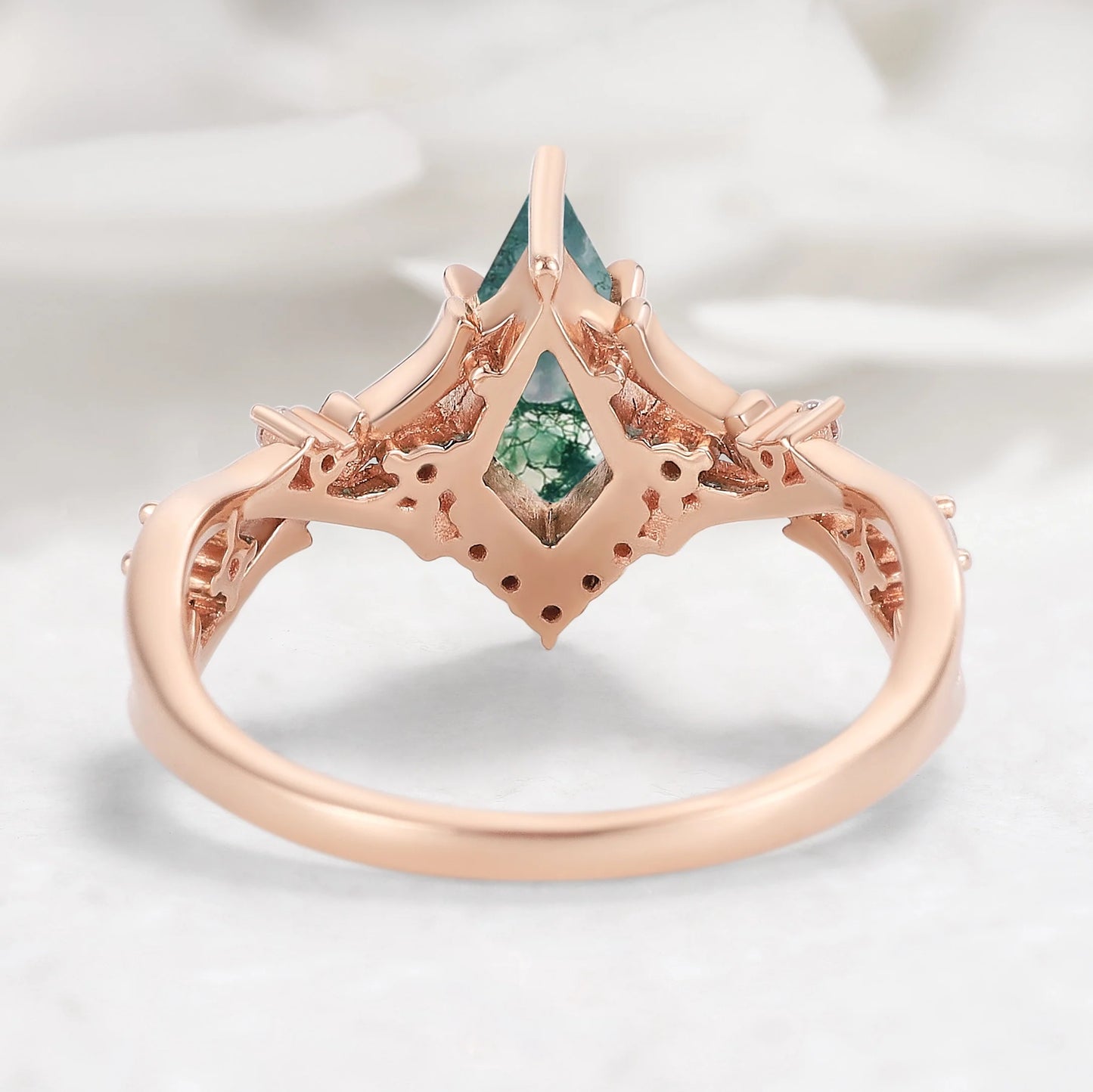 Nature-inspired Branch Kite Cut Moss Agate Engagement Ring