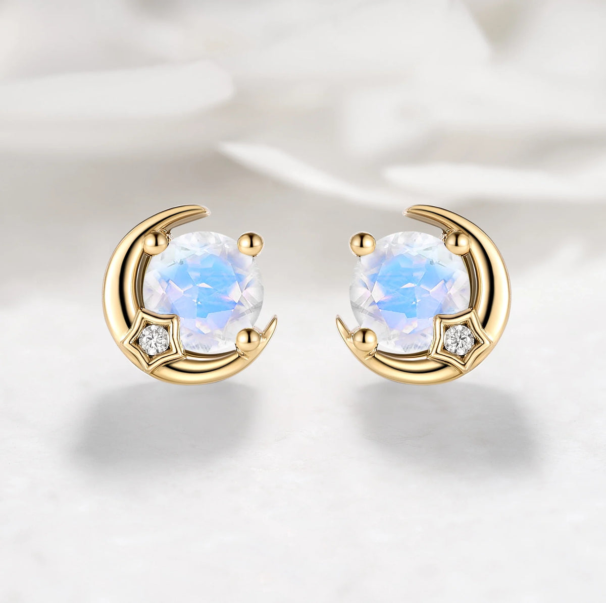 Moon&Star Inspired Custom Moonstone Earrings Round Cut Studs