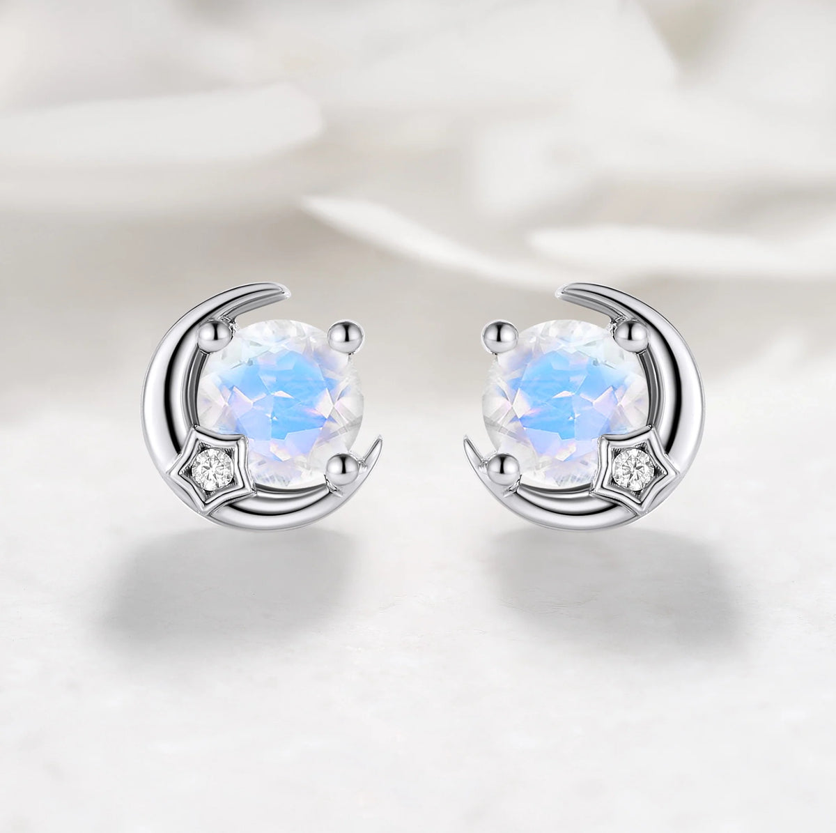 Moon&Star Inspired Custom Moonstone Earrings Round Cut Studs