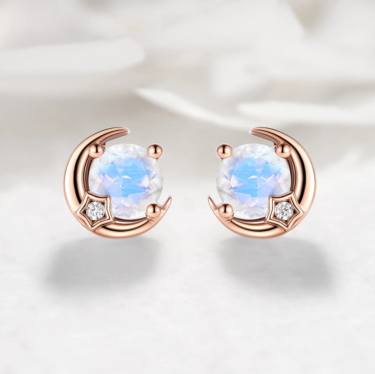 Moon&Star Inspired Custom Moonstone Earrings Round Cut Studs
