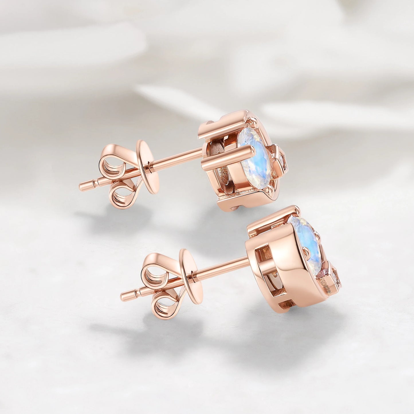 Moon&Star Inspired Custom Moonstone Earrings Round Cut Studs