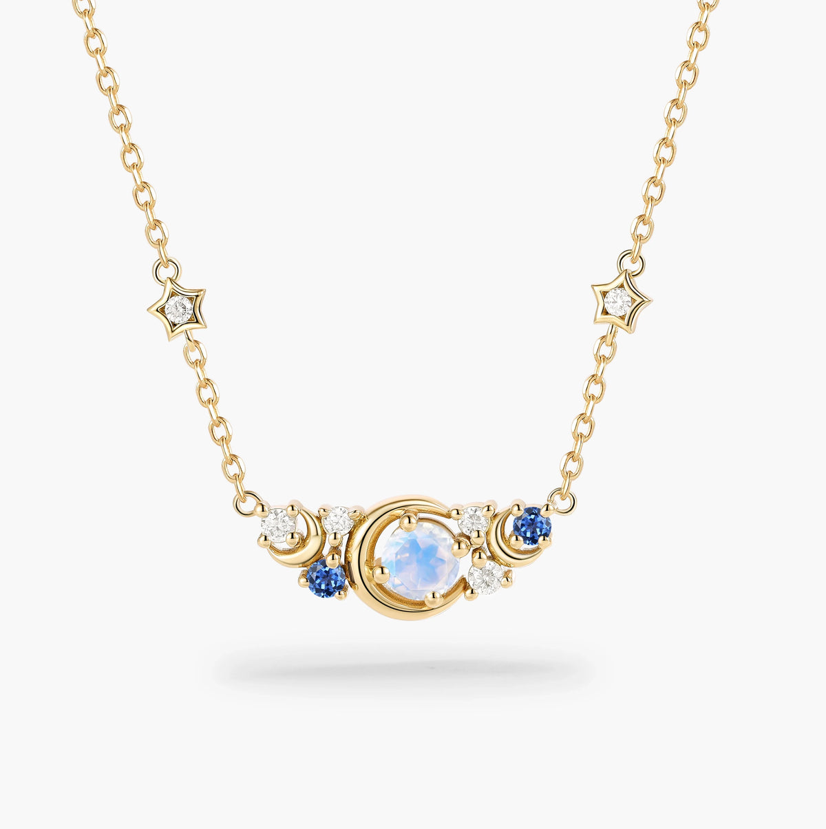 Custom Round Cut Moonstone Necklace - Moon