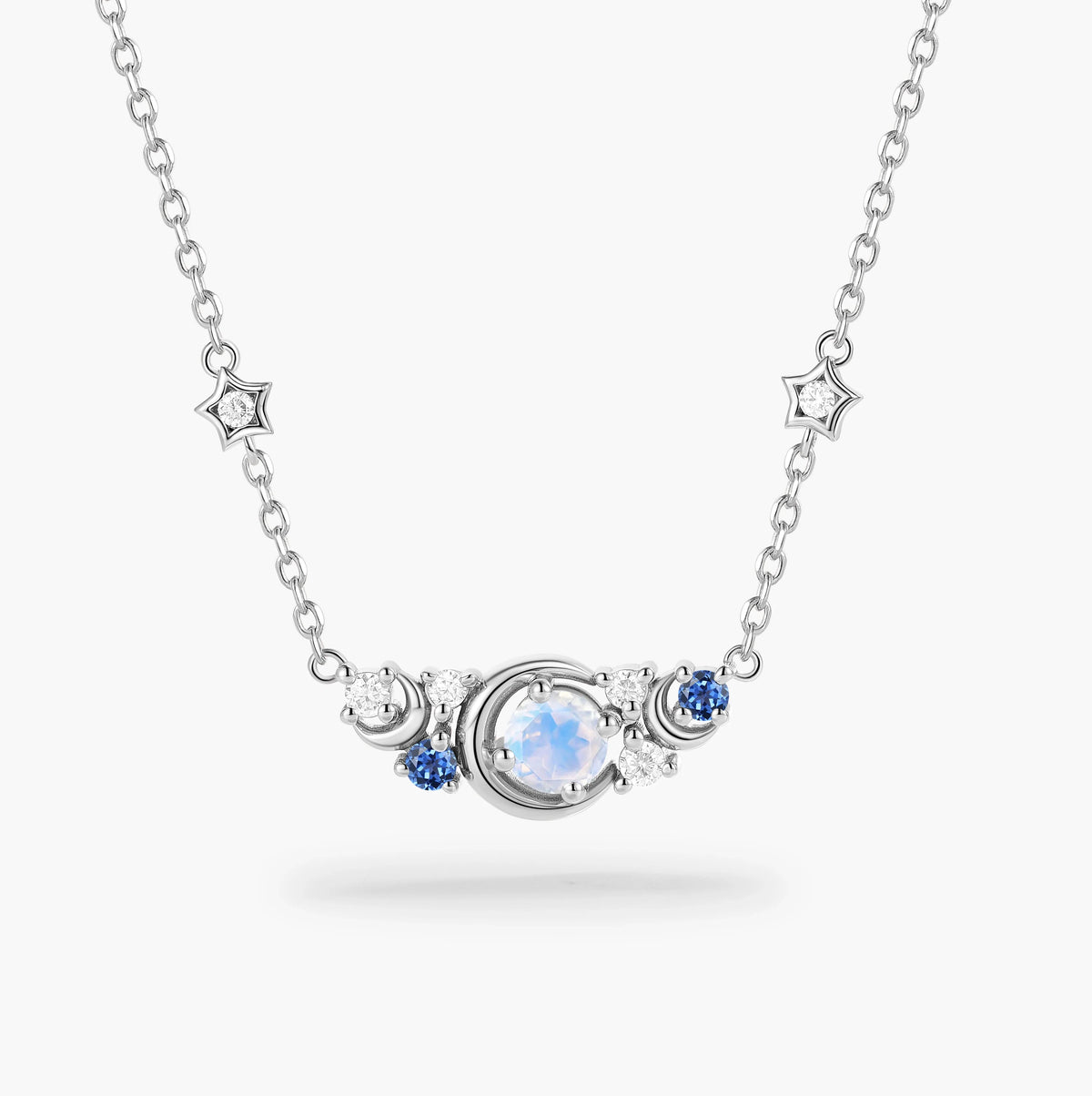 Custom Round Cut Moonstone Necklace - Moon
