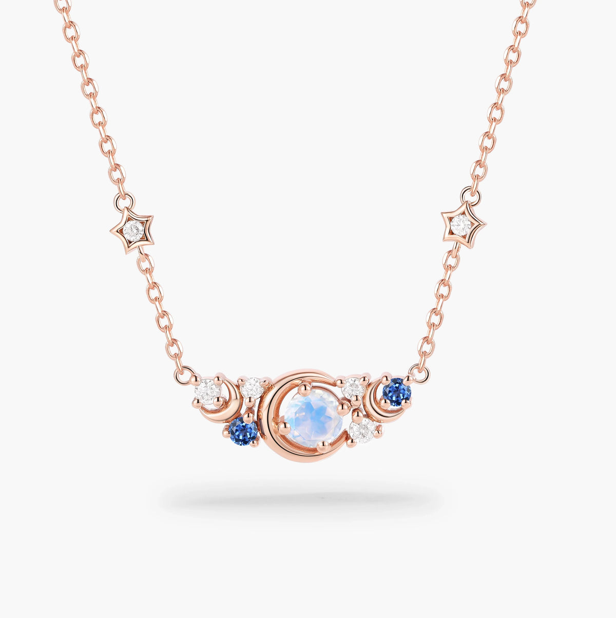Custom Round Cut Moonstone Necklace - Moon