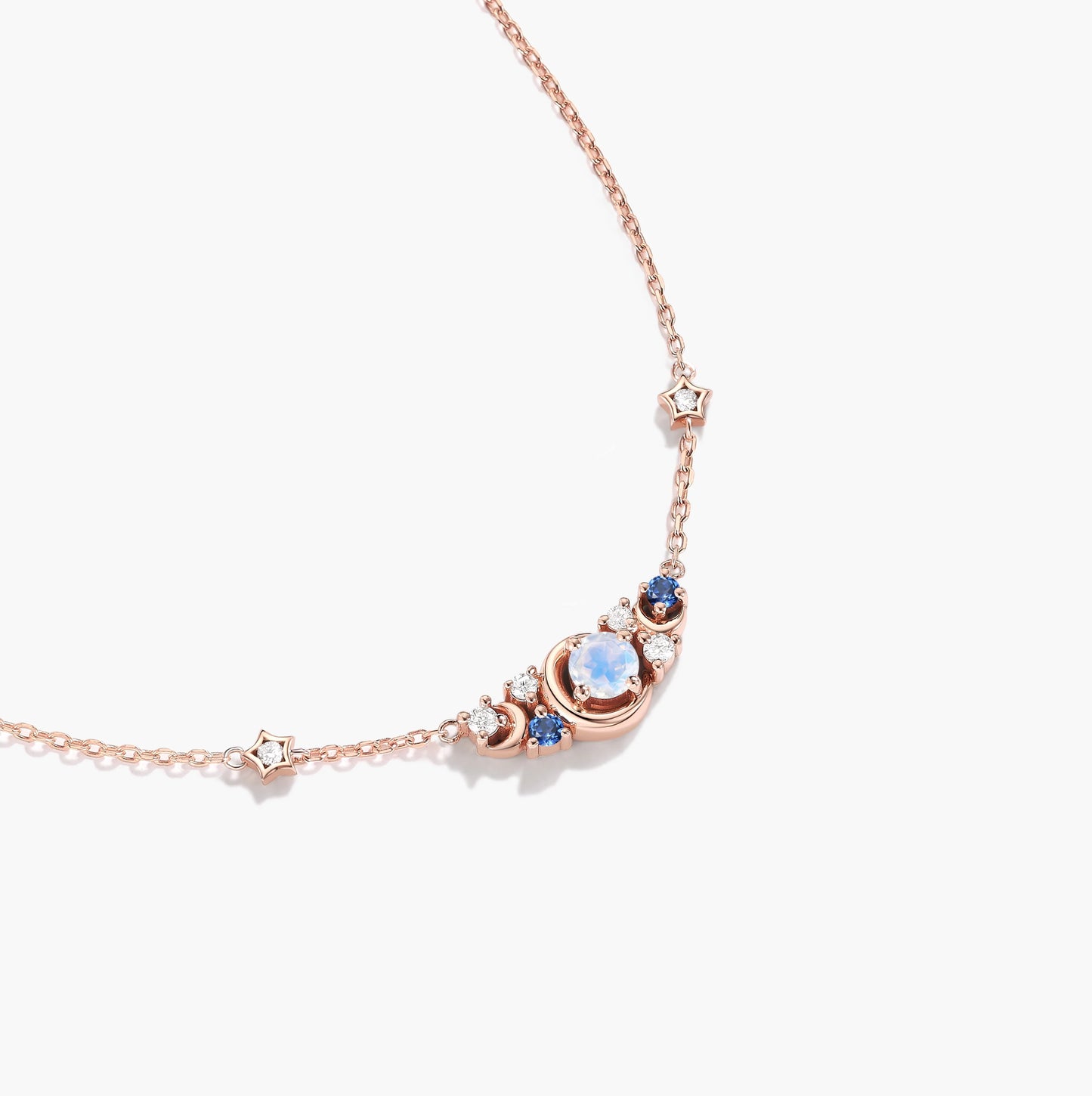 Custom Round Cut Moonstone Necklace - Moon