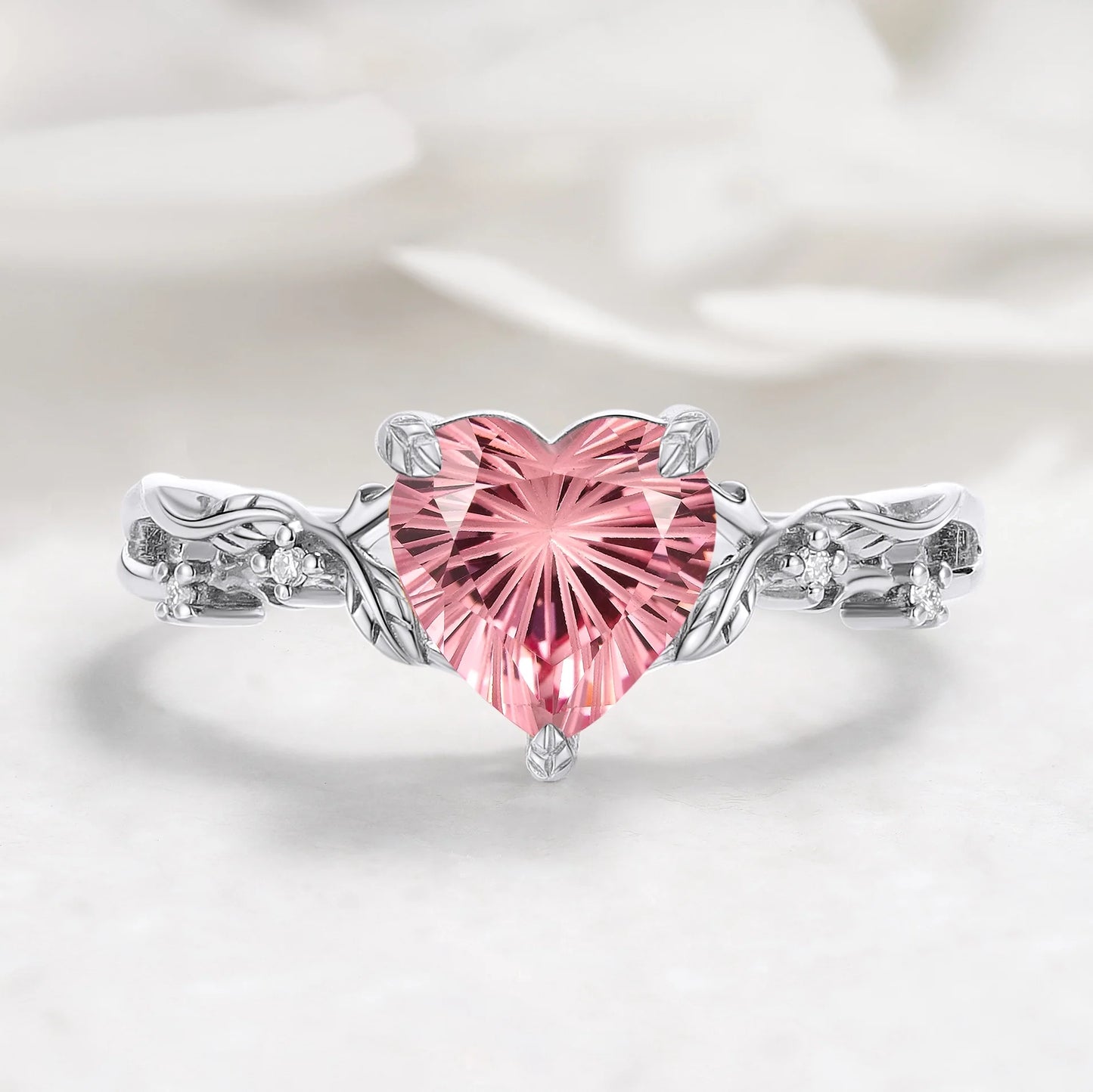 Nature Inspired Leaf Heart Padparadscha Engagement Ring