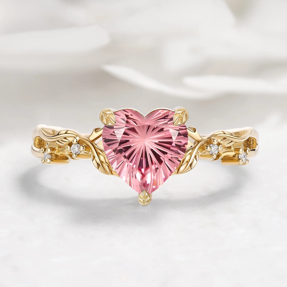 Nature Inspired Leaf Heart Padparadscha Engagement Ring