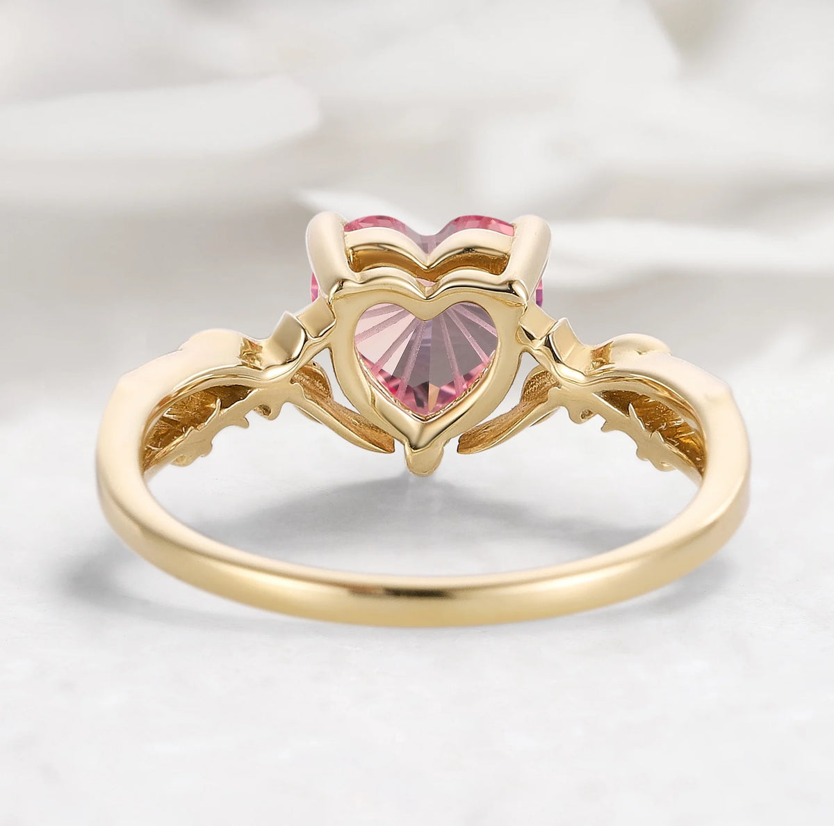 Nature Inspired Leaf Heart Padparadscha Engagement Ring