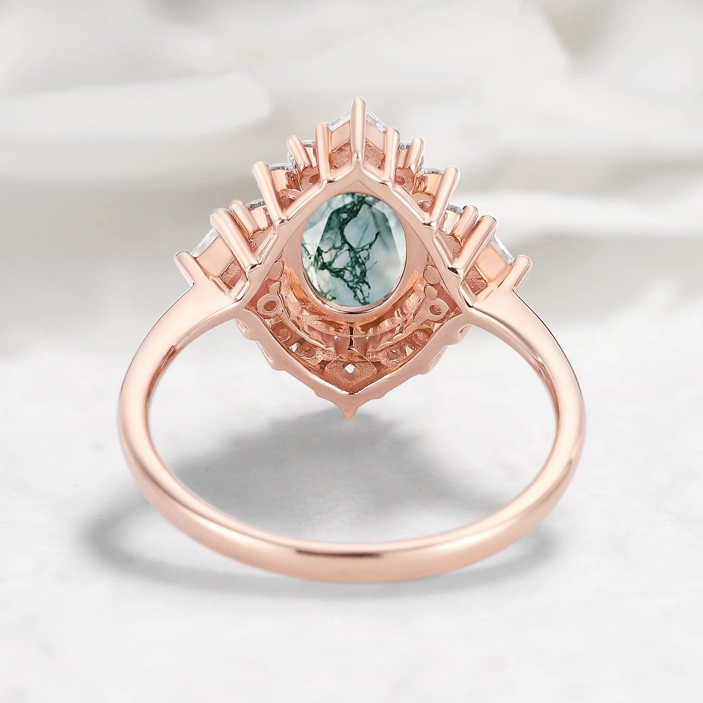 Halo Oval Cut Moss Agate Engagement Ring