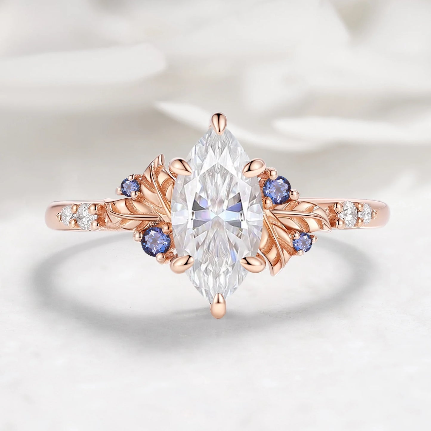 Leaf Design Marquise Moissanite Engagement Ring