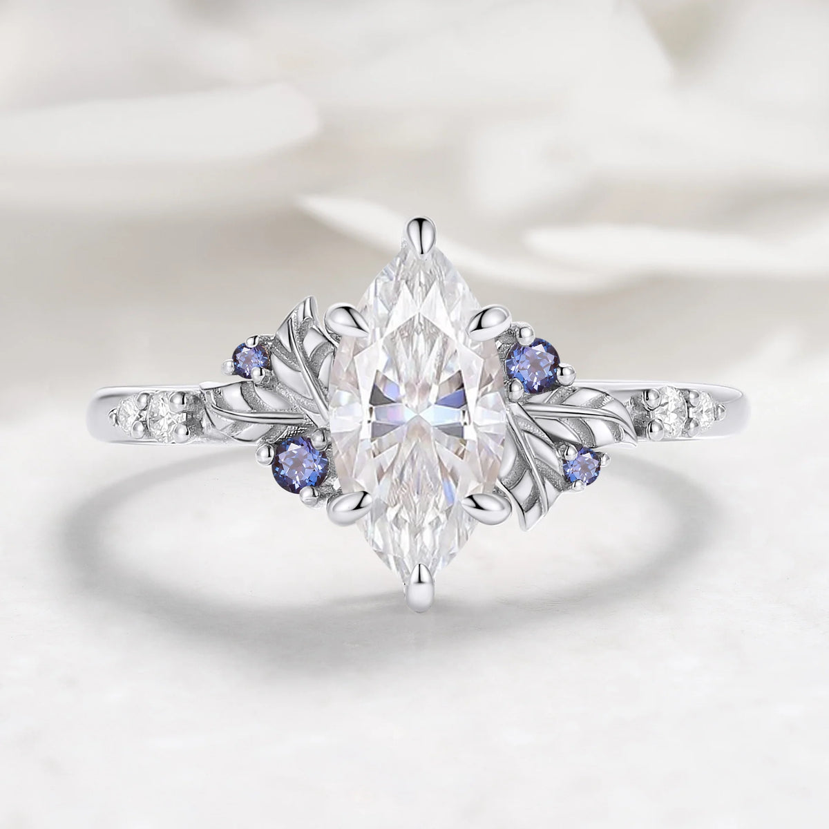 Leaf Design Marquise Moissanite Engagement Ring