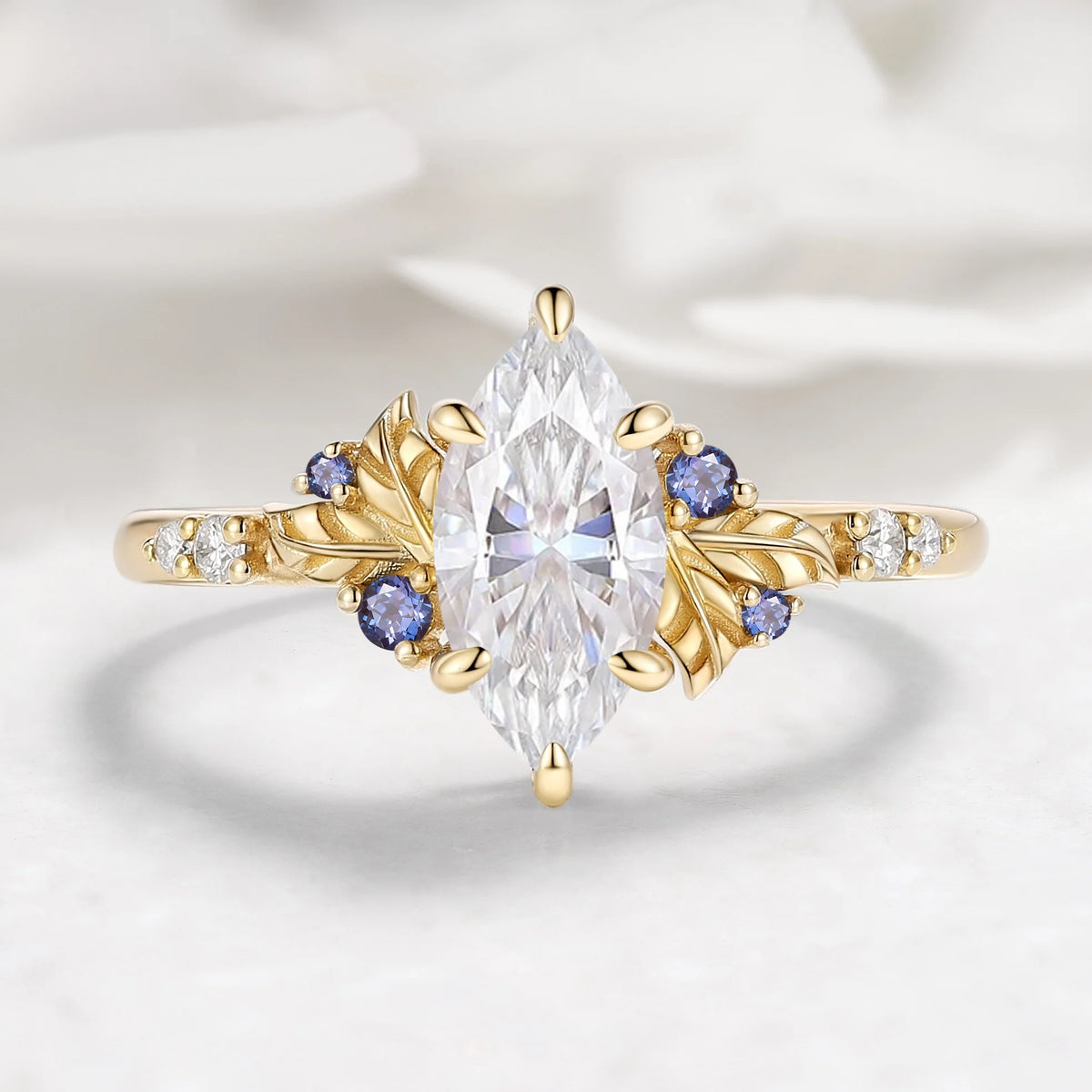 Leaf Design Marquise Moissanite Engagement Ring