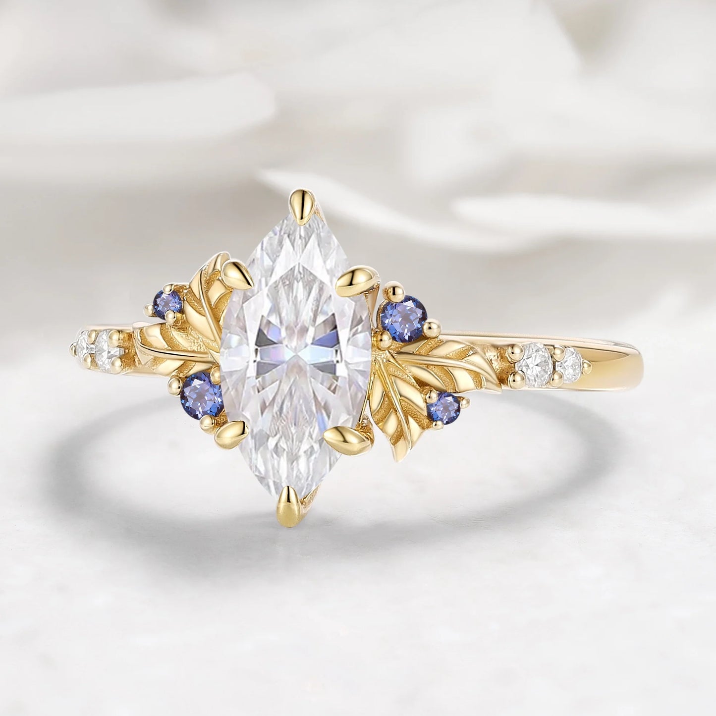 Leaf Design Marquise Moissanite Engagement Ring