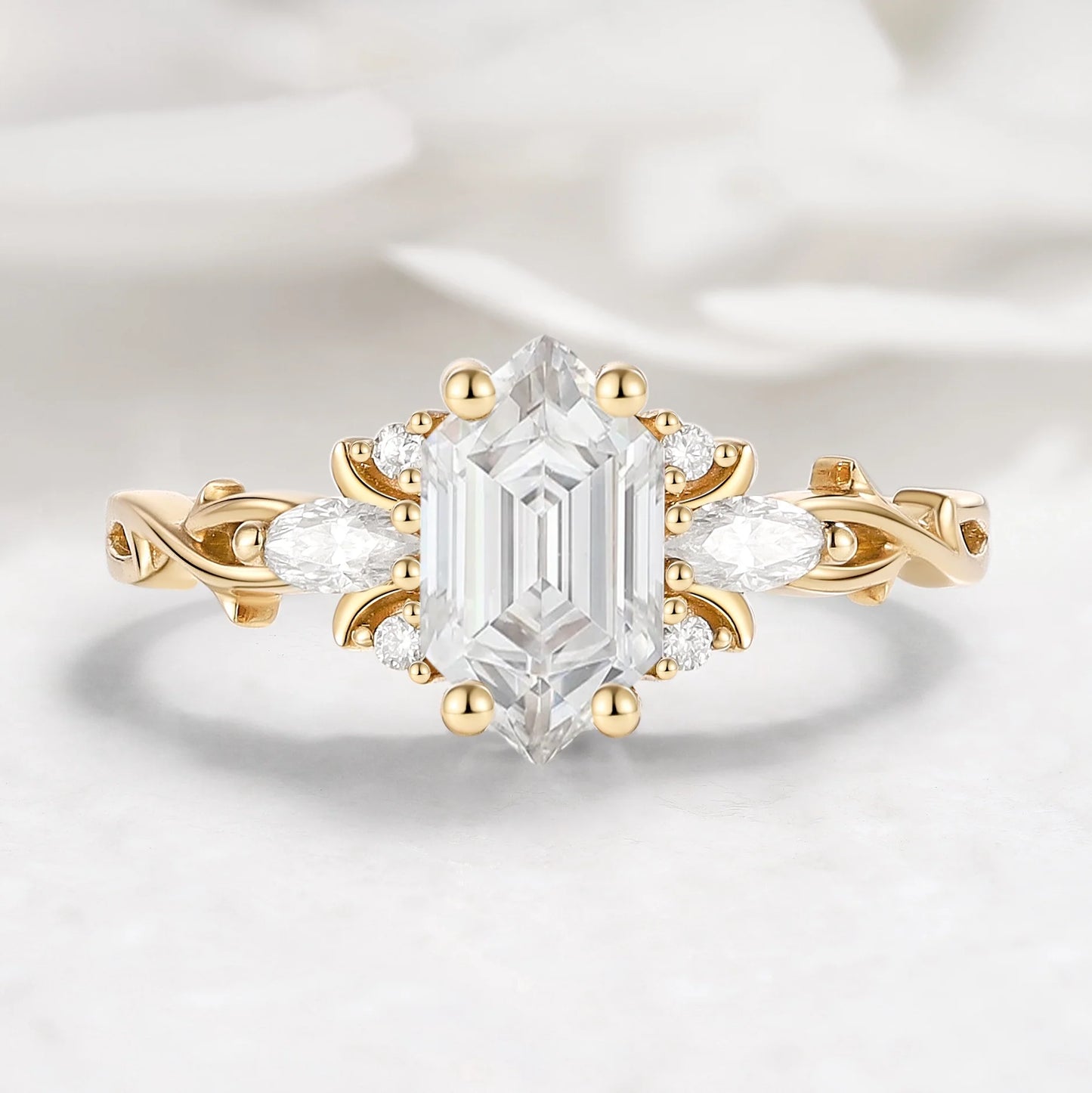 Nature-inspired Hexagon Cut Moissanite Engagement Ring
