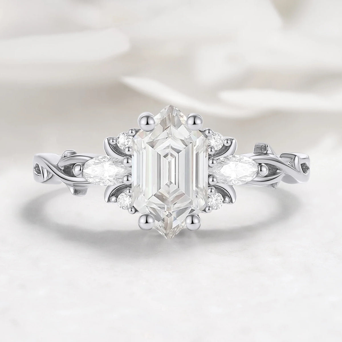 Nature-inspired Hexagon Cut Moissanite Engagement Ring