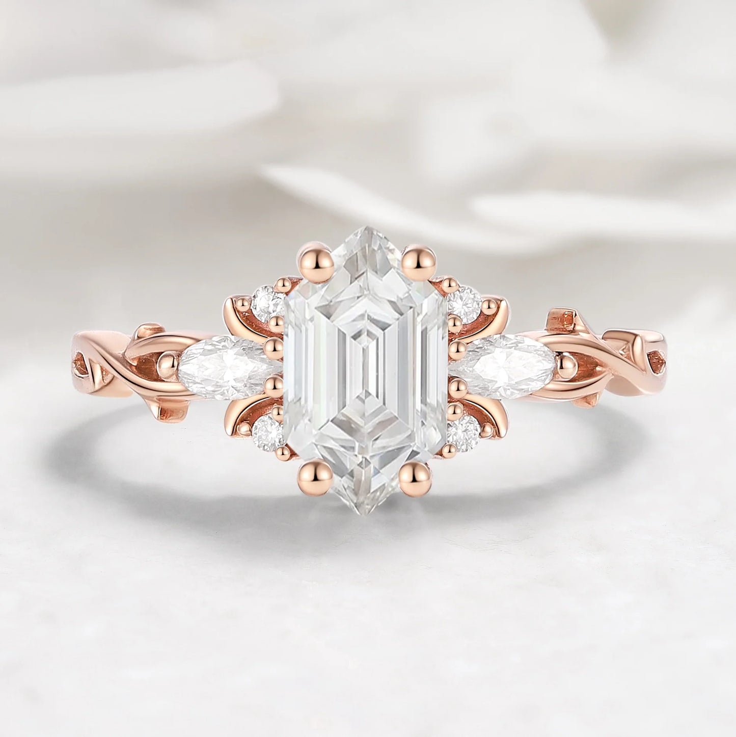 Nature-inspired Hexagon Cut Moissanite Engagement Ring