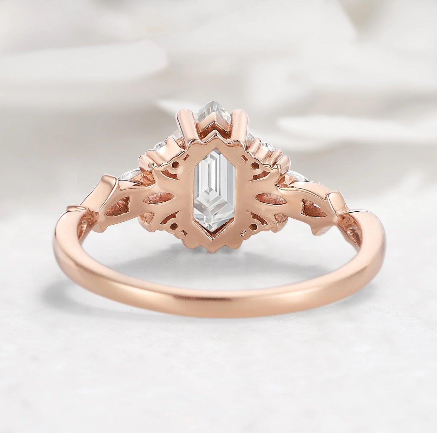 Nature-inspired Hexagon Cut Moissanite Engagement Ring