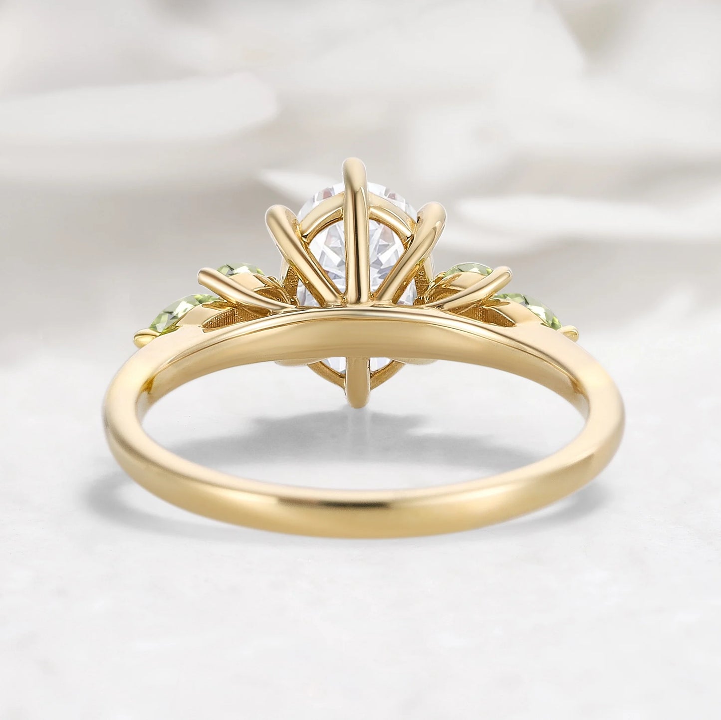 Oval Cut Moissanite Engagement Ring with Marquise Peridot Stone Accents