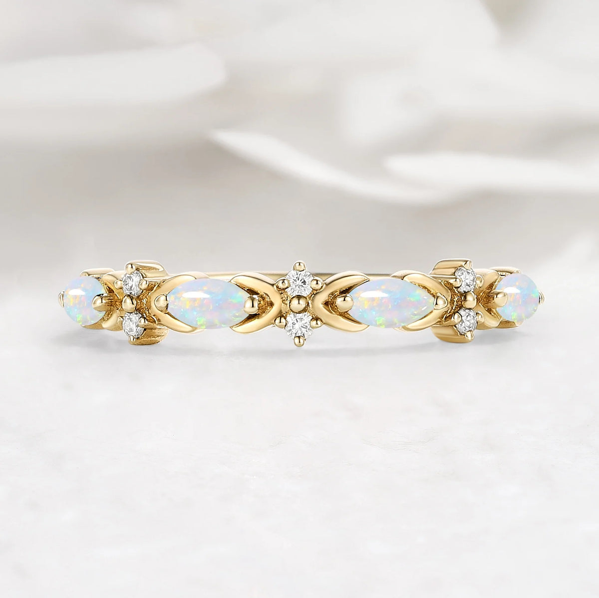 Half Eternity Opal and Moissanite Wedding Band