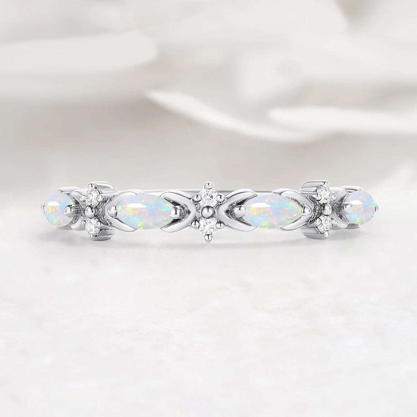 Half Eternity Opal and Moissanite Wedding Band