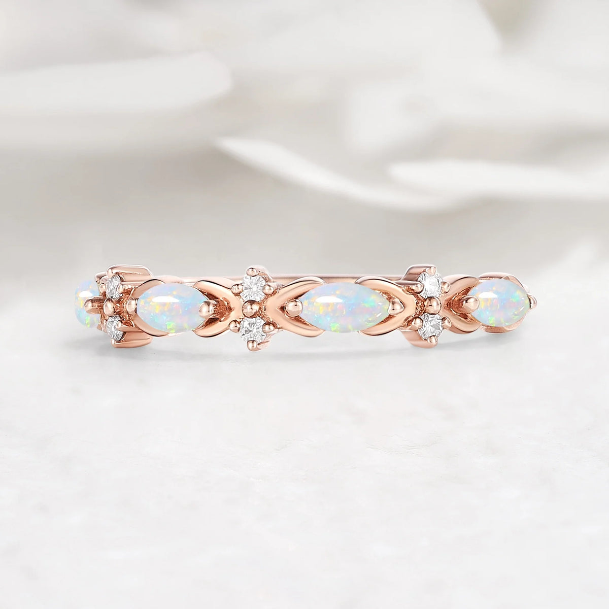 Half Eternity Opal and Moissanite Wedding Band