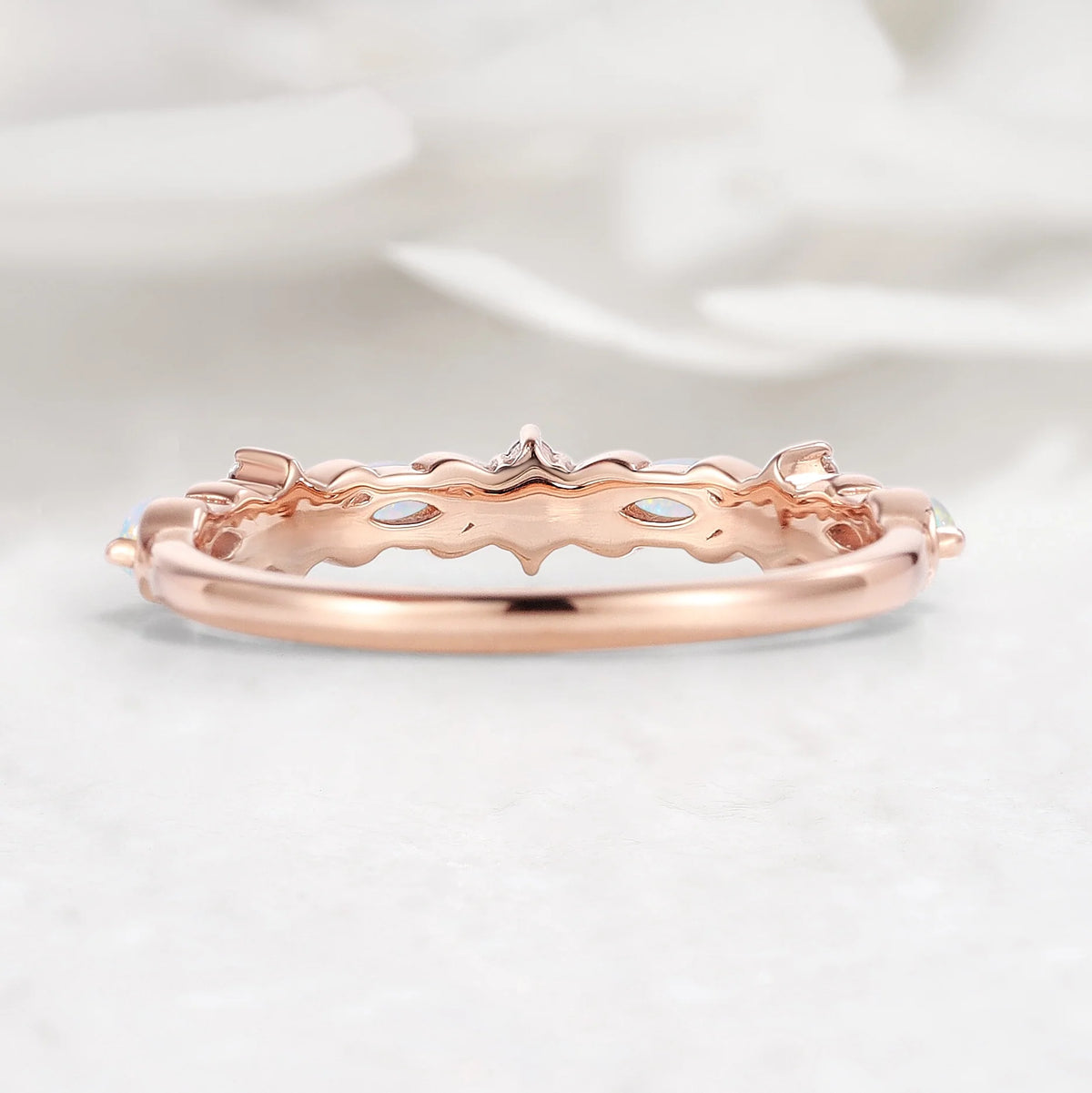 Half Eternity Opal and Moissanite Wedding Band