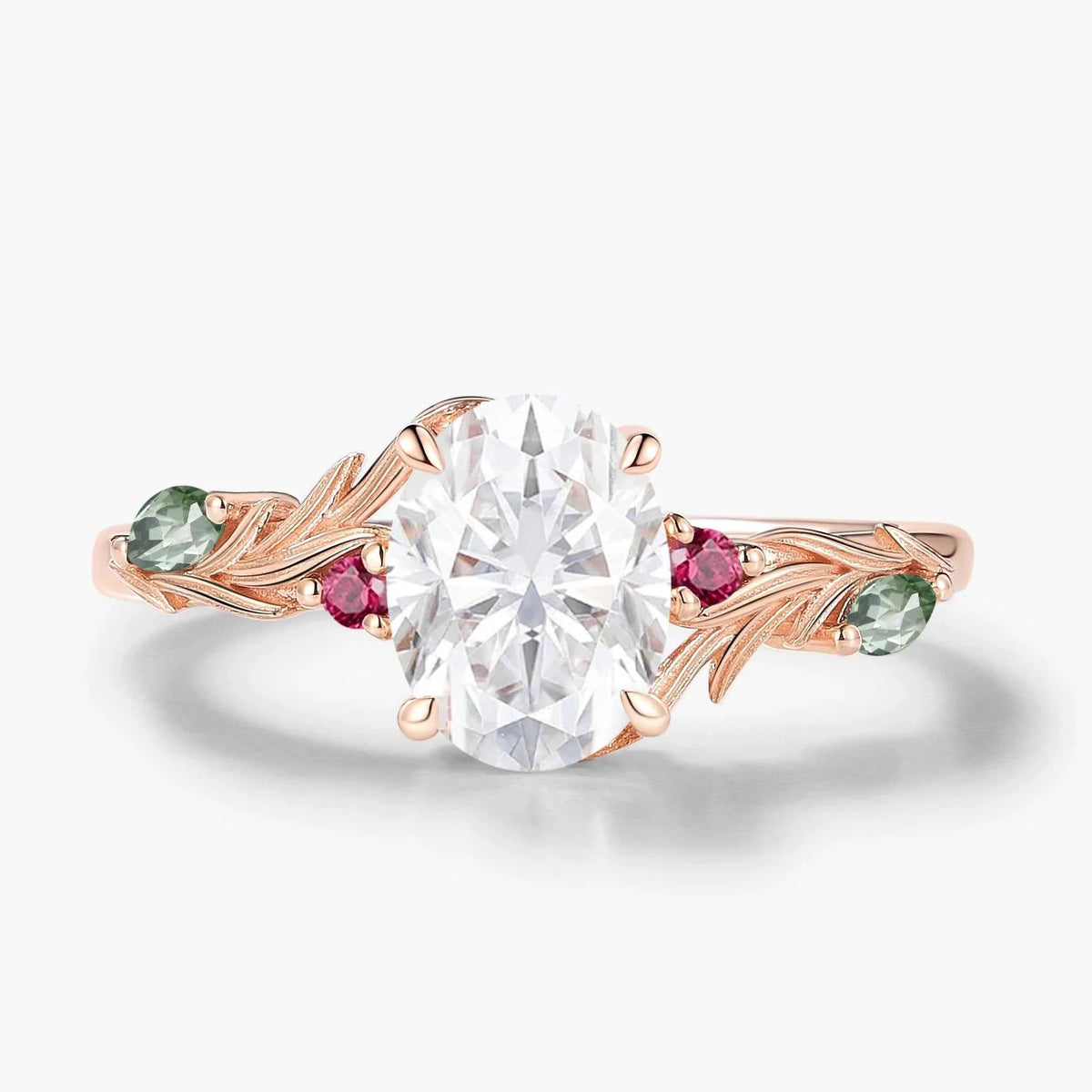 Oval Cut Moissanite Pine Leaf Engagement Ring - Rowan
