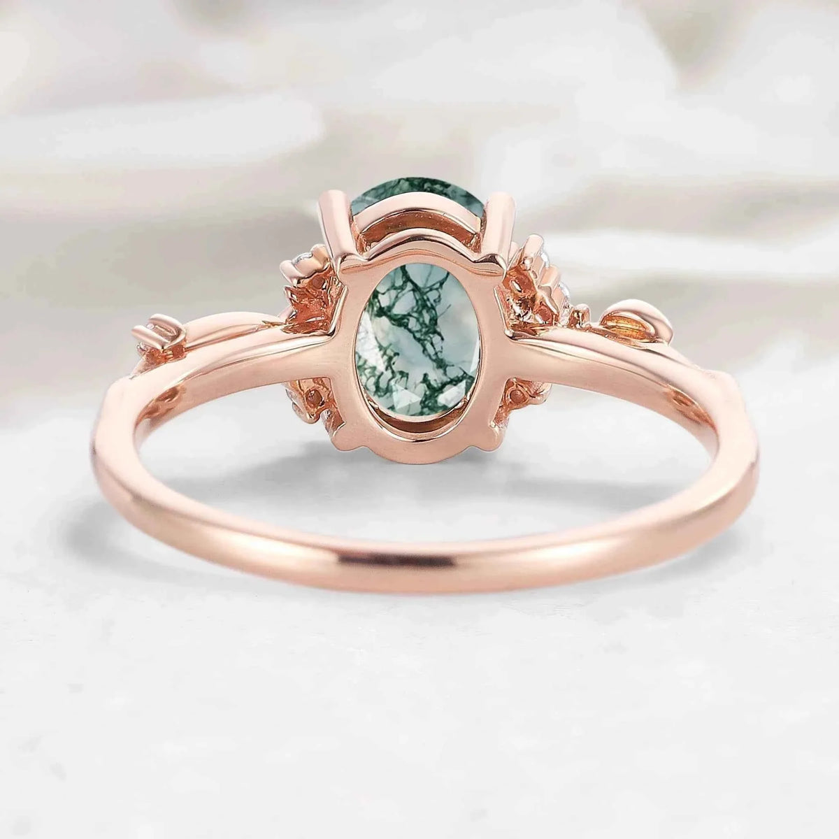 Nature-Inspired Leaf Oval Cut Moss Agate Engagement Ring