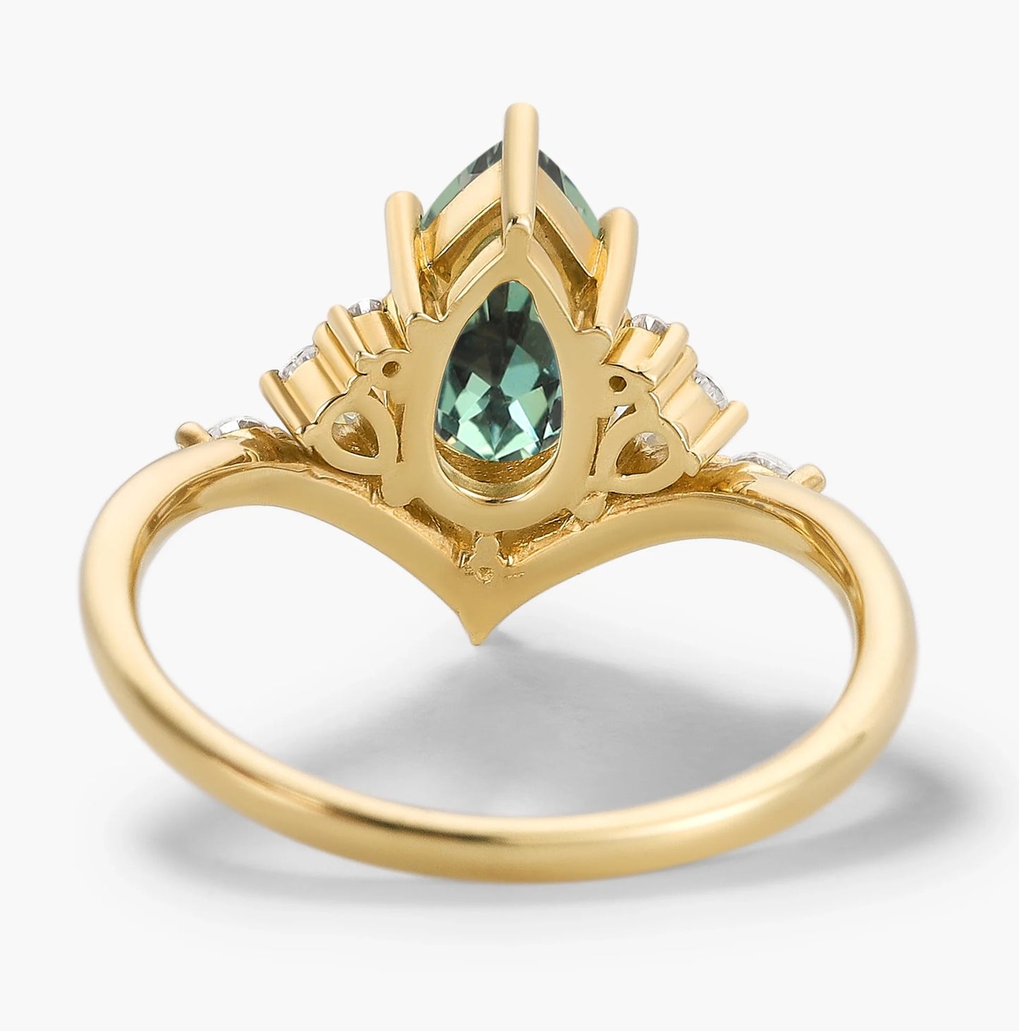 Pavé Half-Halo Pear Cut Green Sapphire Engagement Ring