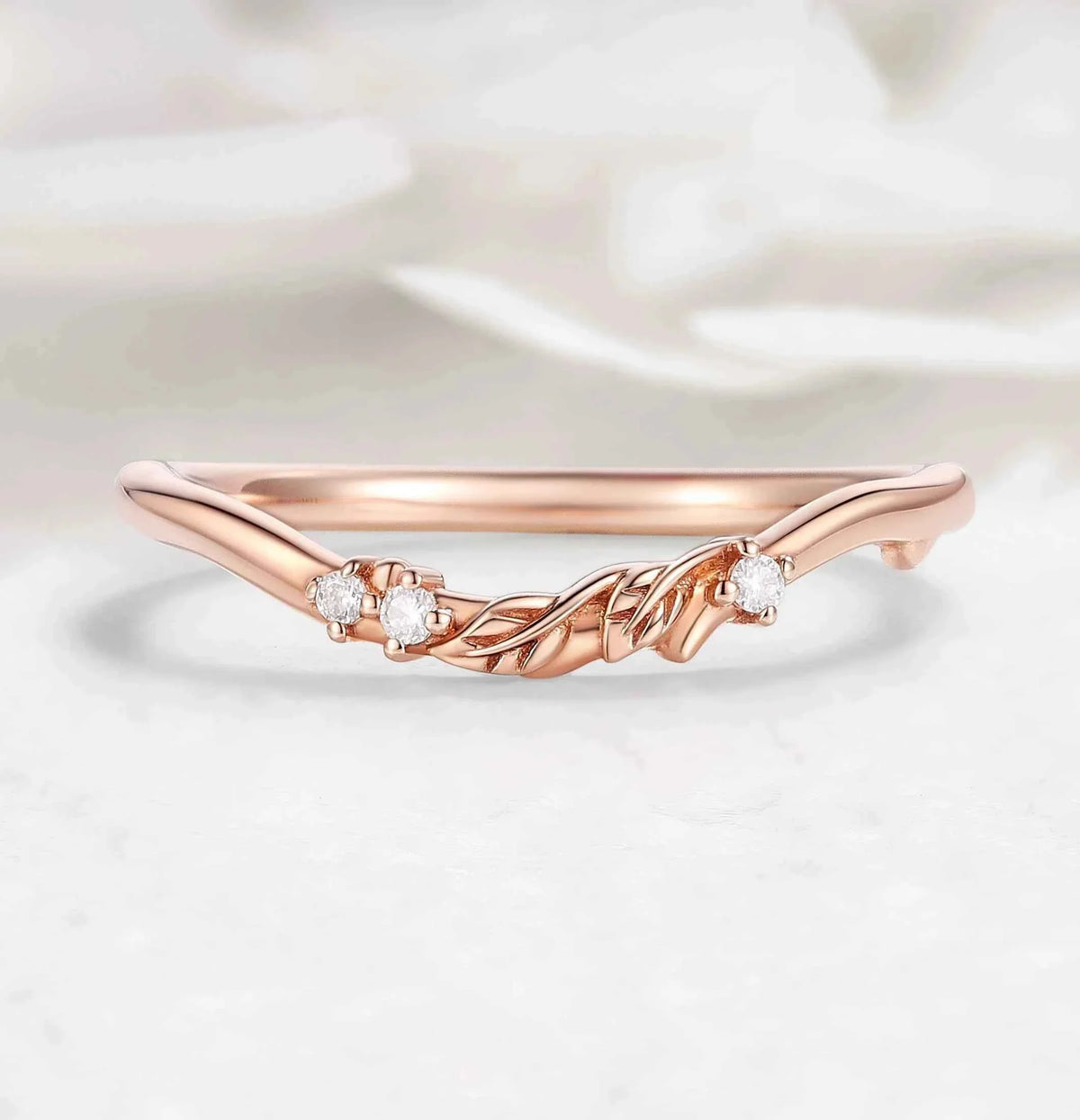 Nature-Inspired Leaf Moissanite Chevron Wedding Band