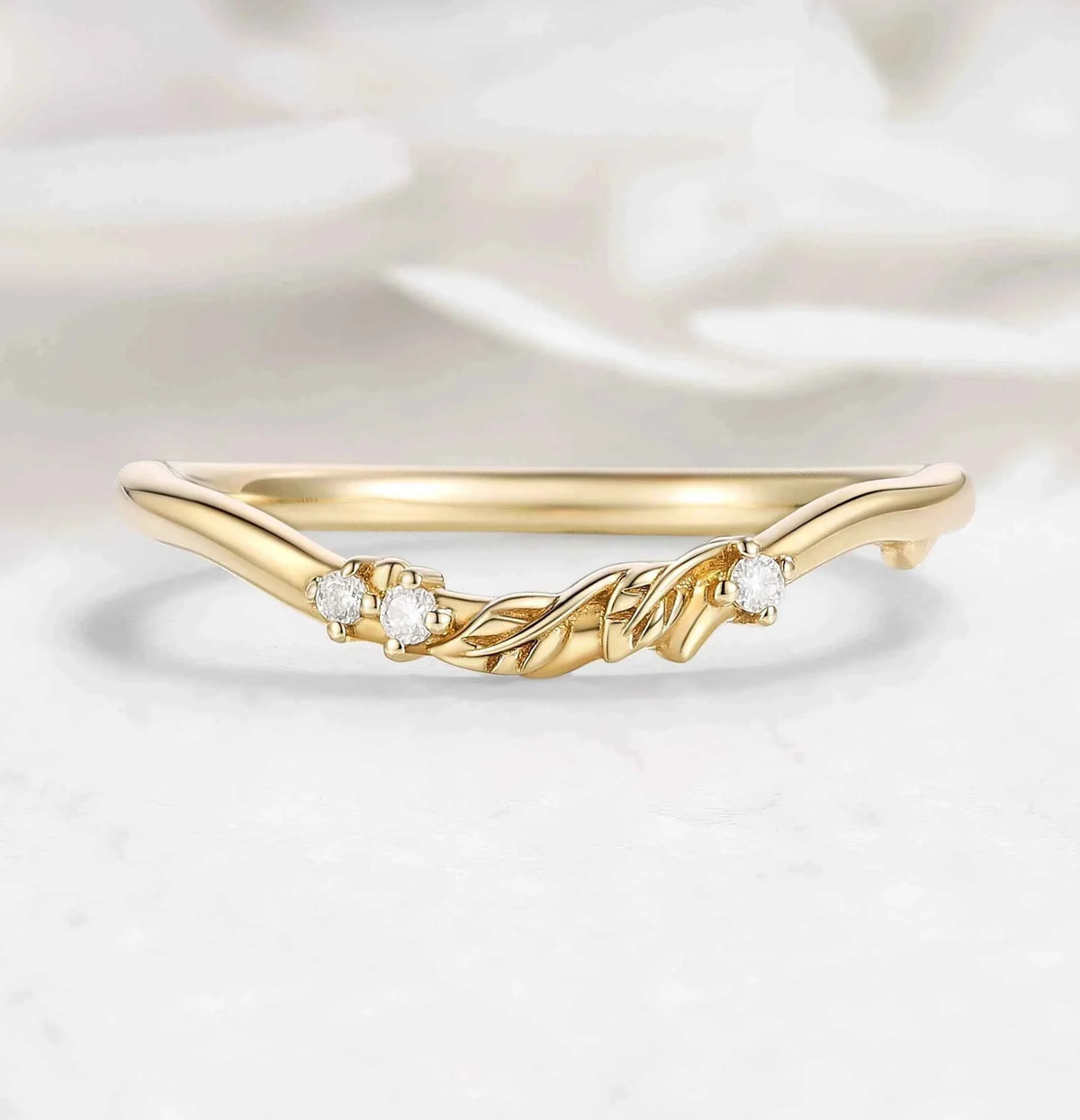 Nature-Inspired Leaf Moissanite Chevron Wedding Band