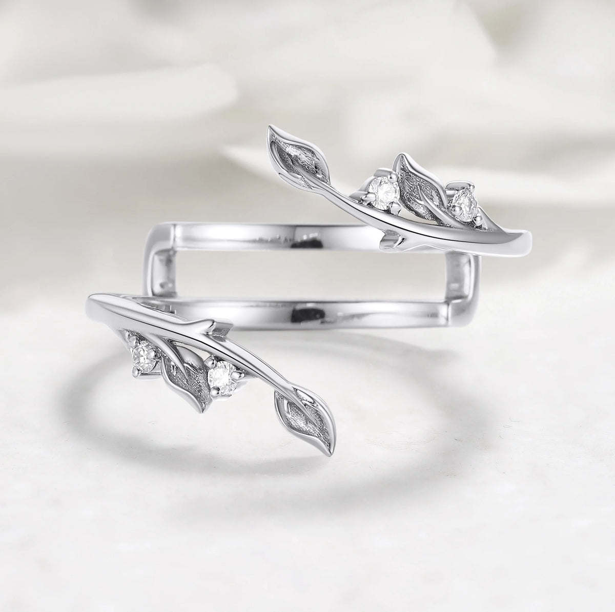 Leaf Clasp Moss Agate Enhancer Ring – Nature Inspired Wedding Band