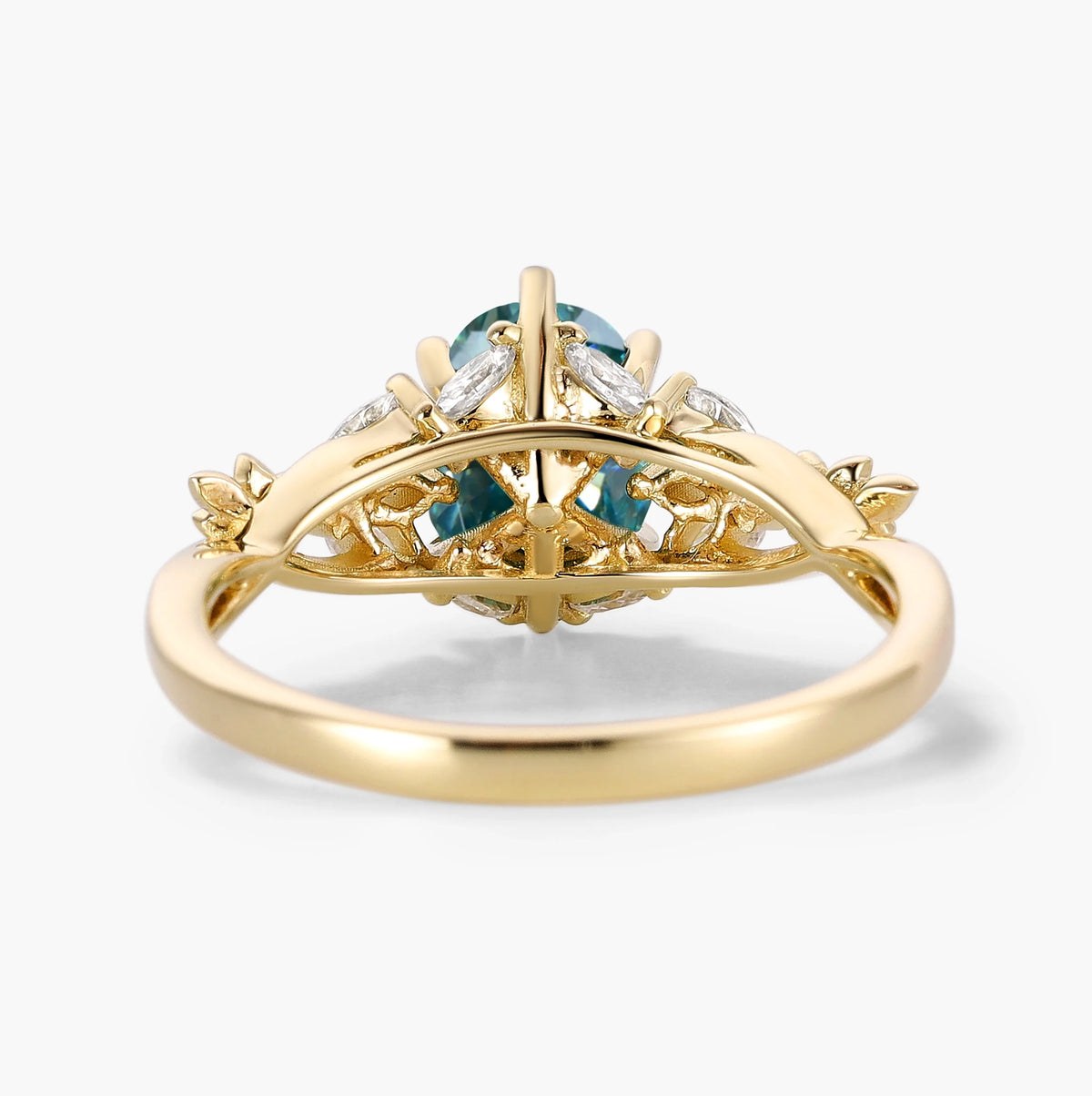 Oval Cut Green Moissanite Flower-Inspired Bud Design Engagement Ring